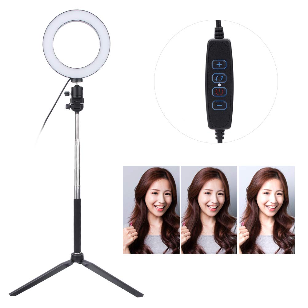 DAUZ 3-in-1 LED Ring Light with Adjustable Color Temperature, USB Powered Foldable Tripod & Selfie Stick - Perfect for Photography, Video Shooting, Vlogging, YouTube Live Streaming and TikTok Content Creation