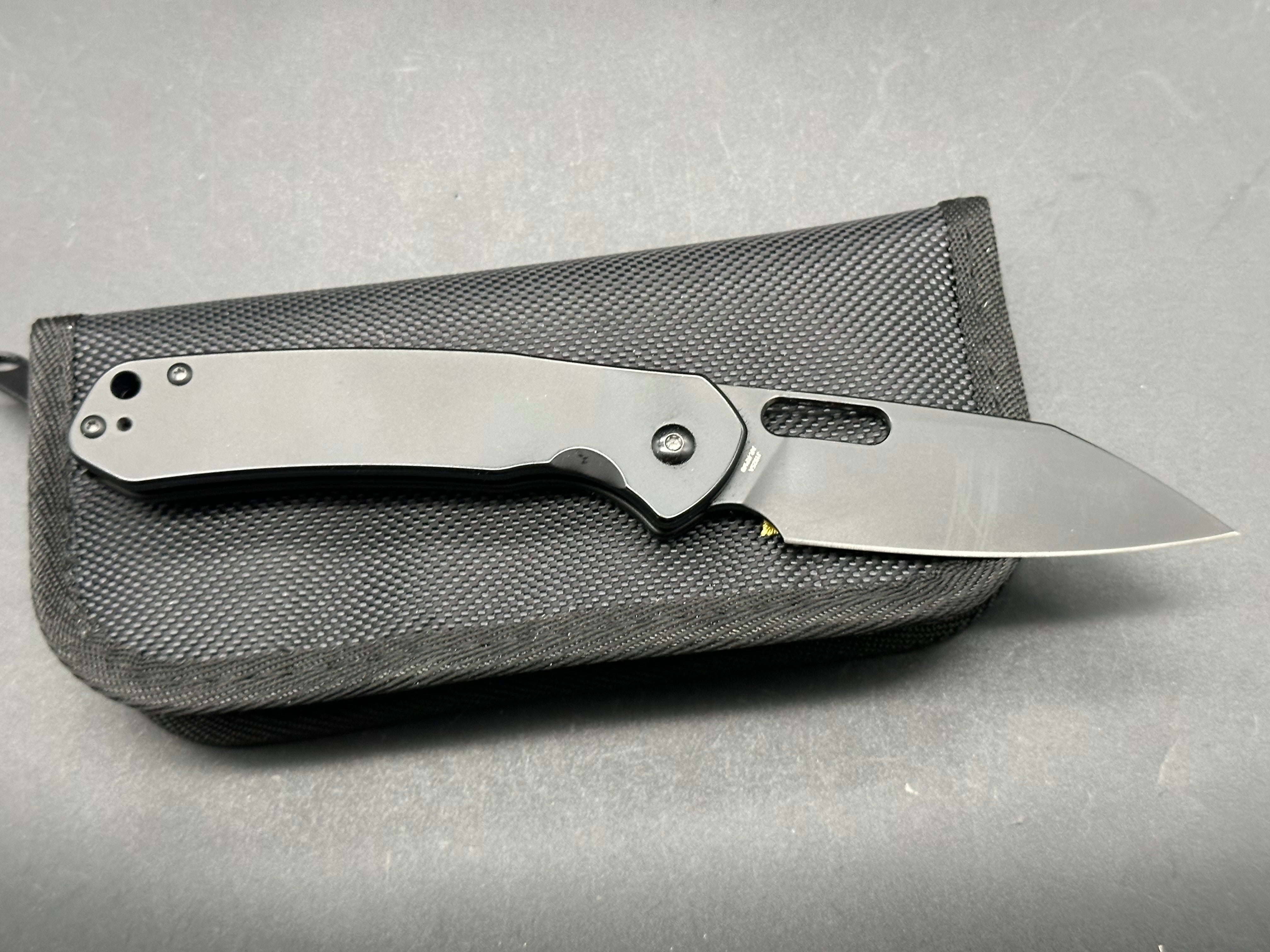 CJRB Pyrite Alt Black Steel Button Lock Folding Knife - 3.11