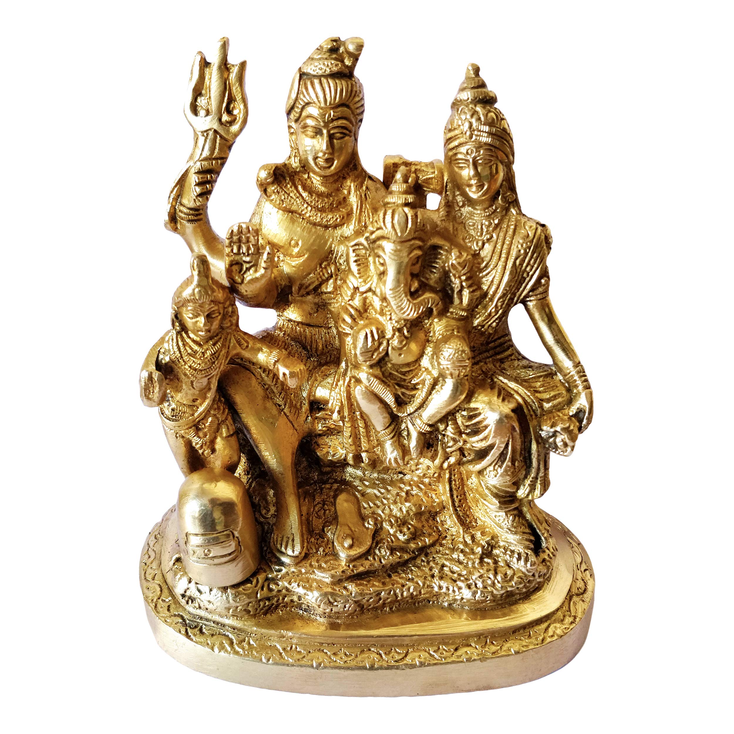 Handcrafted Brass Statue of Lord Shiva, MATA Parvati, Ganesha & Kartikeya - Hindu God Idol for Pooja Mandir, Home Decor & Spiritual Gifts - Perfect for Meditation, Worship & Indian Festival Celebrations