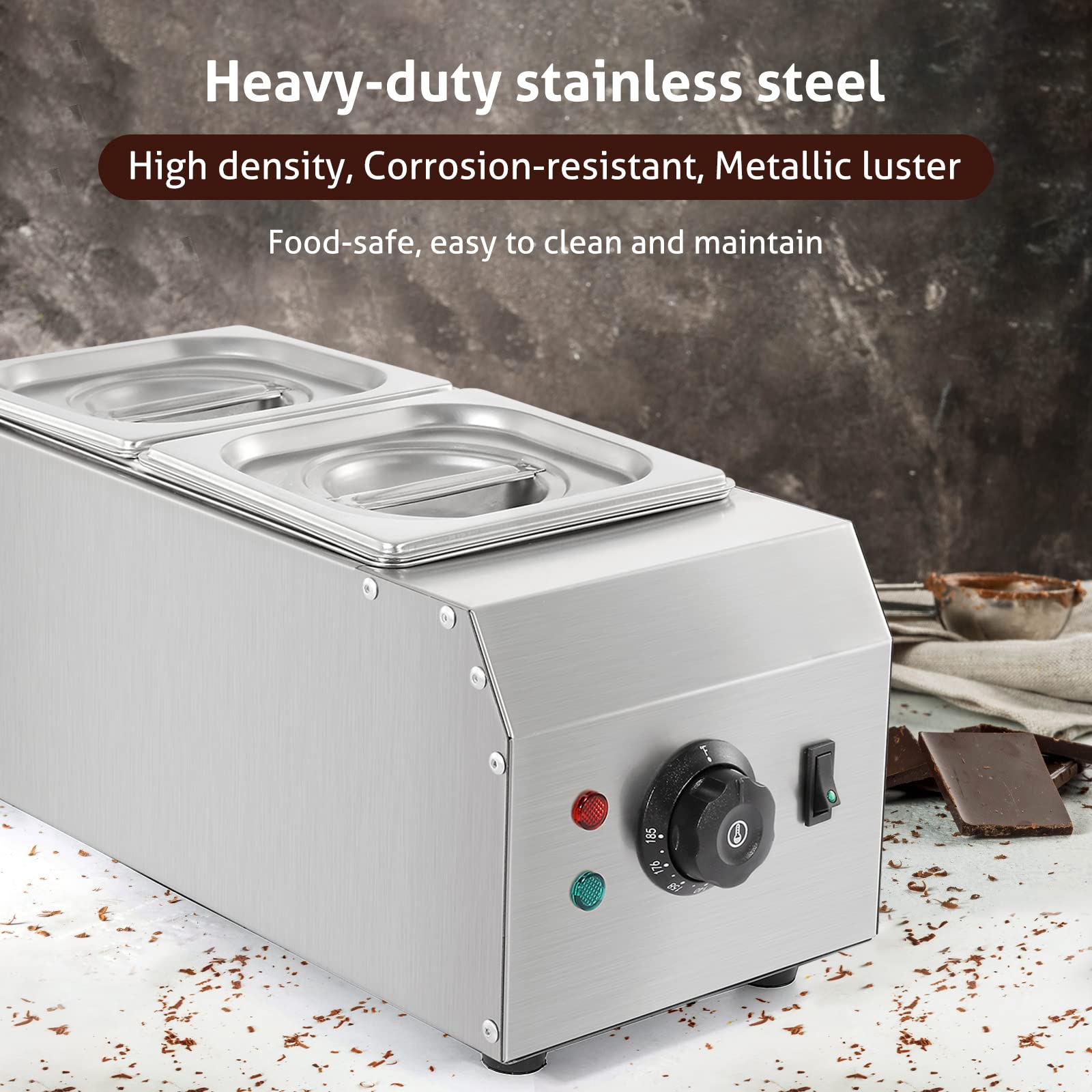 Commercial Chocolate Melting Pot - 2 Tanks 9lbs Stainless Steel Chocolate Tempering Machine for Home, Bakery & Candy Making - Perfect for Melting, Dipping & Molding Chocolate Treats