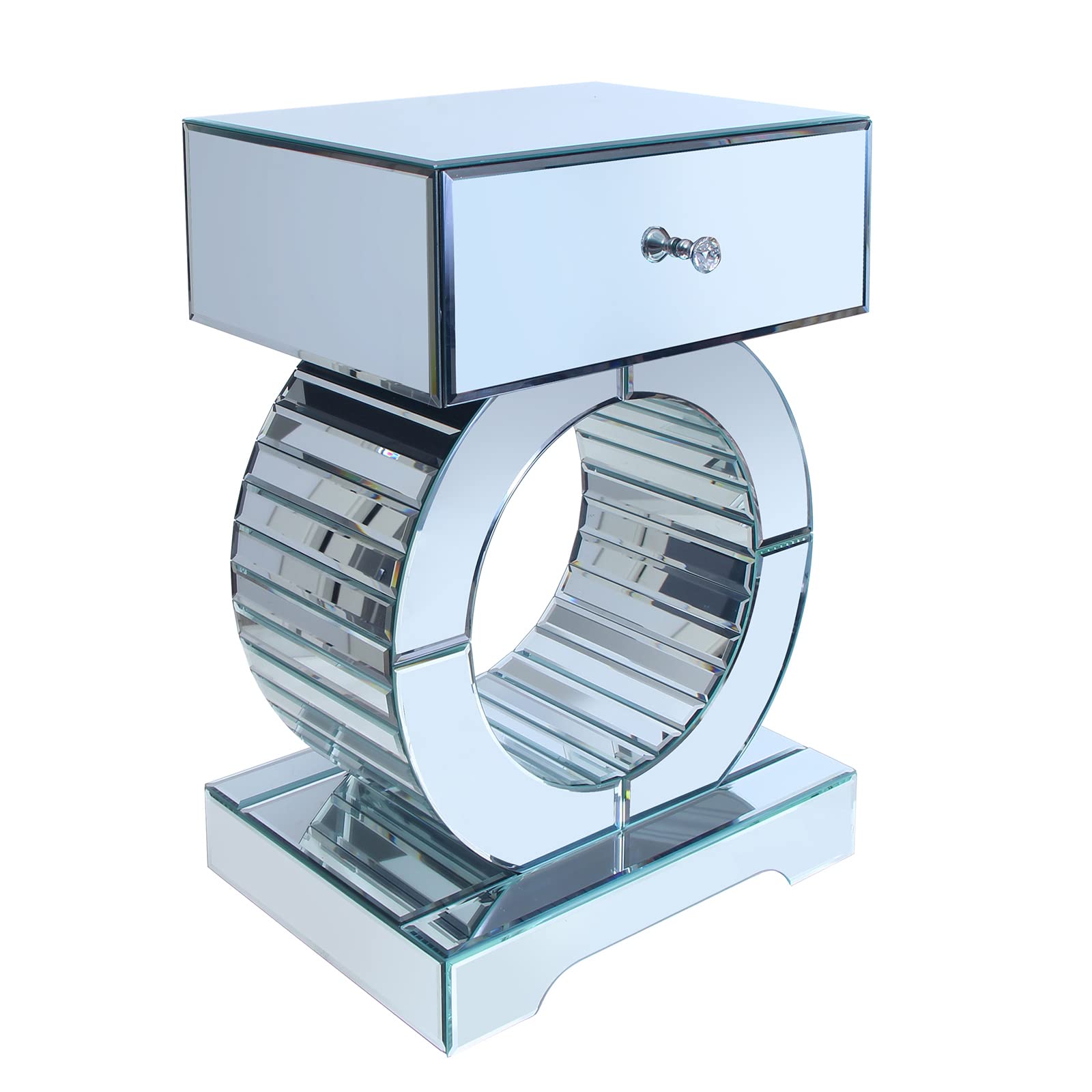 AUA CROWN Mirrored Nightstand - Small Side Table for Bedroom, Living Room, or Office - Elegant Bedside Table with Mirror for Home Decor and Storage