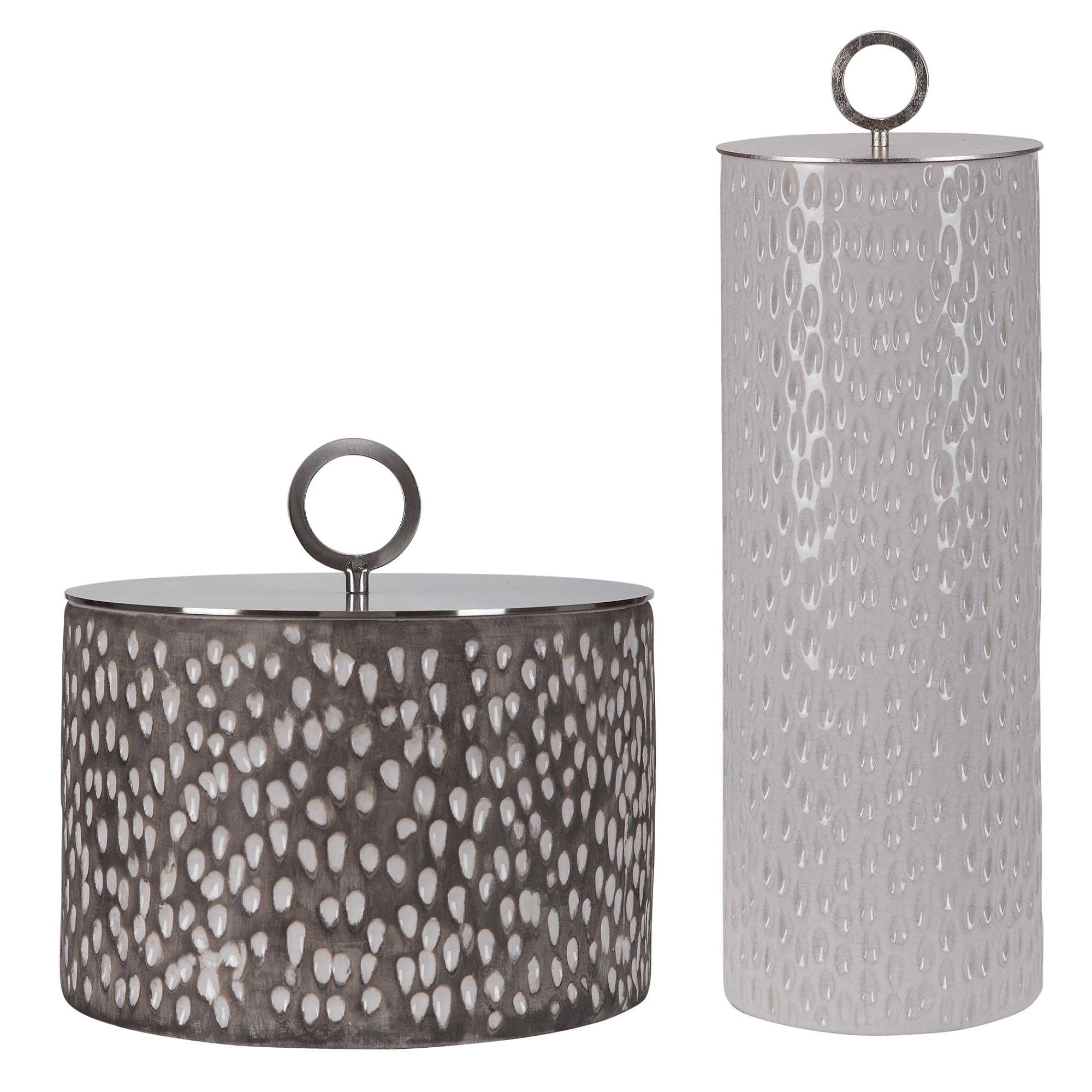 Set of 2 Modern White and Gray Storage Containers - 19 Inch Home Organization Bins for Living Room, Bedroom or Office Decor