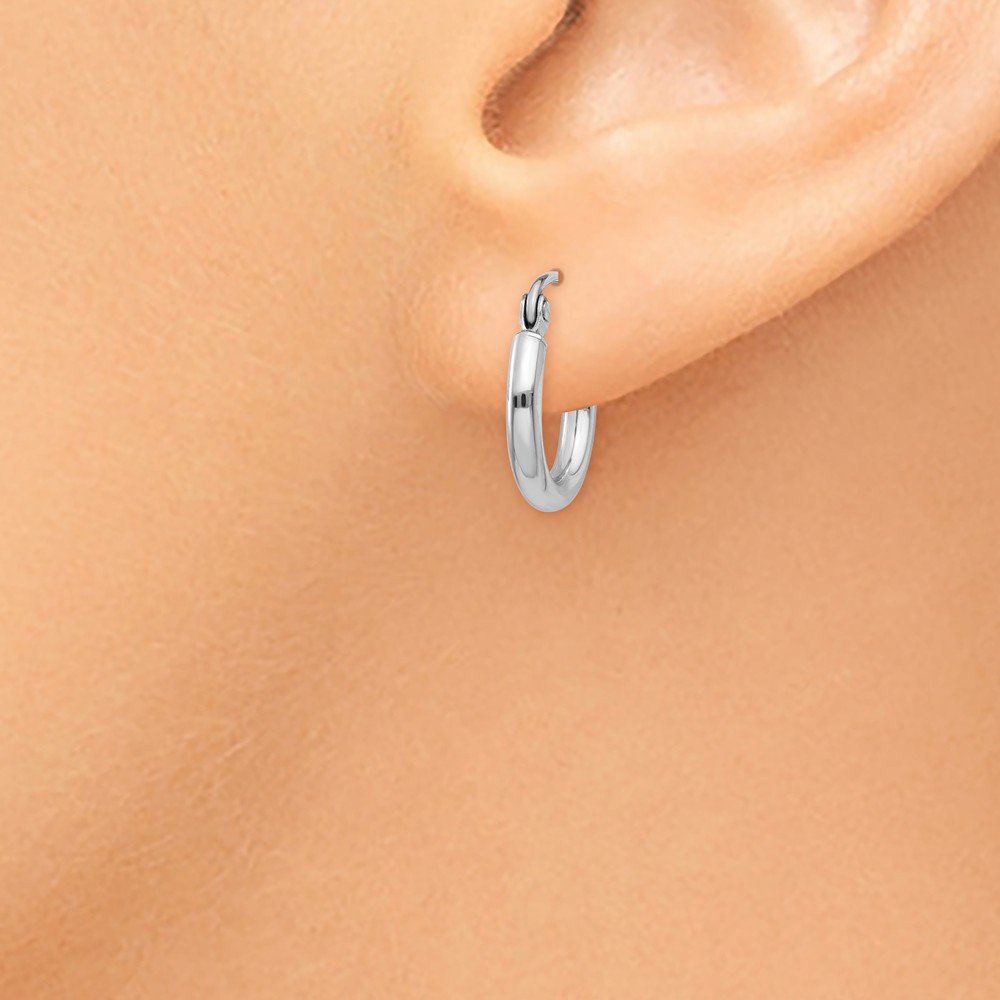 14K White Gold 2mm Polished Tube Hoop Earrings for Women - Minimalist Everyday Jewelry for Work, Date Night & Special Occasions