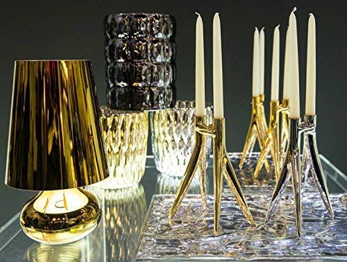 Kartell Abbracciaio Candle Holders Set of 4 - Philippe Starck & Abroise Maggiar Design - Glossy Gold Modern Home Decor - Perfect for Dining Table Centerpiece, Wedding Decor, and Luxury Gift
