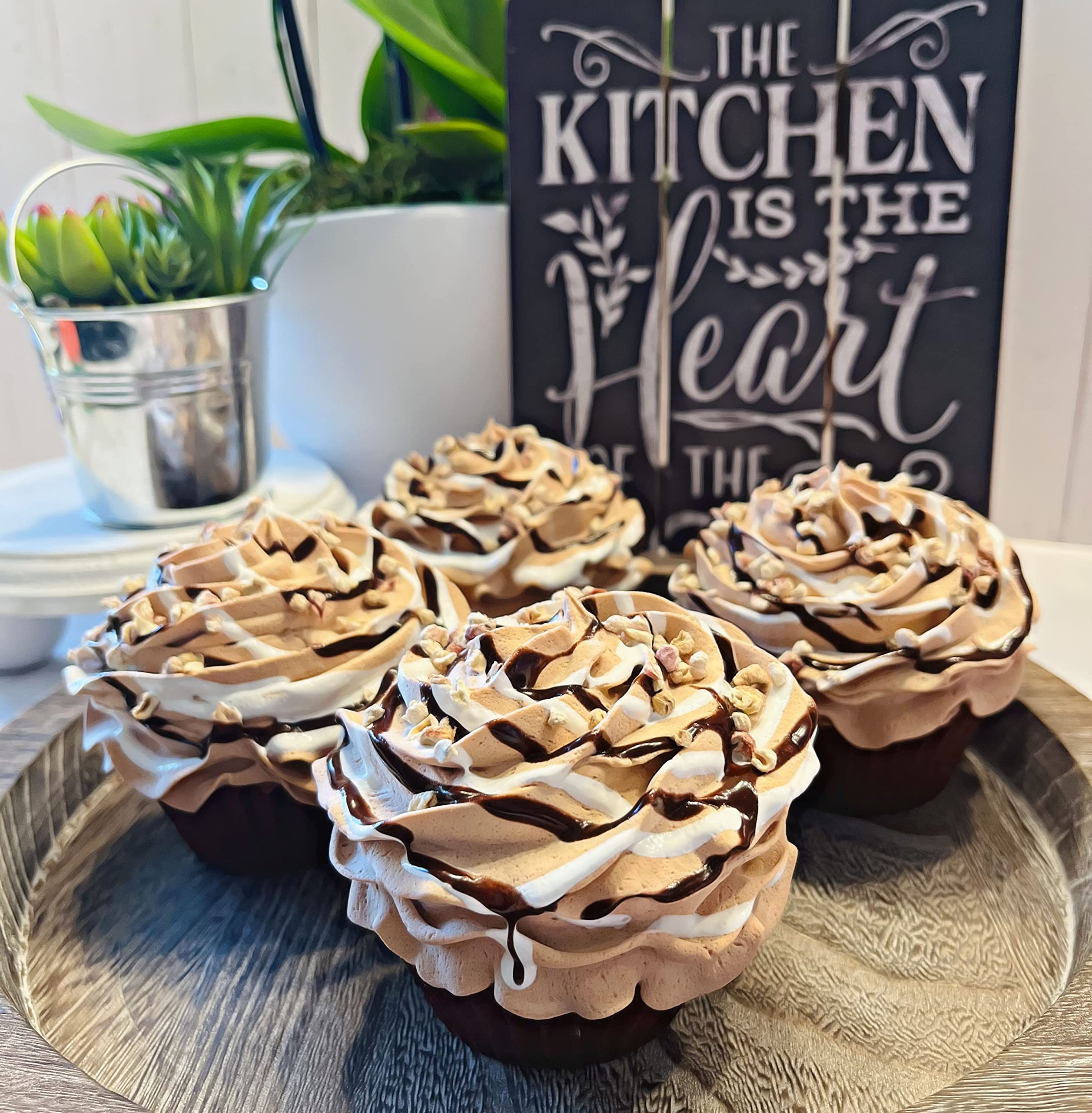 Rocky Road Fake Cupcakes & Artificial Cake Decor - Realistic Faux Dessert Display for Home, Kitchen & Party Decorations - Fake Food Props for Cake Plates, Dessert Tables & Themed Events