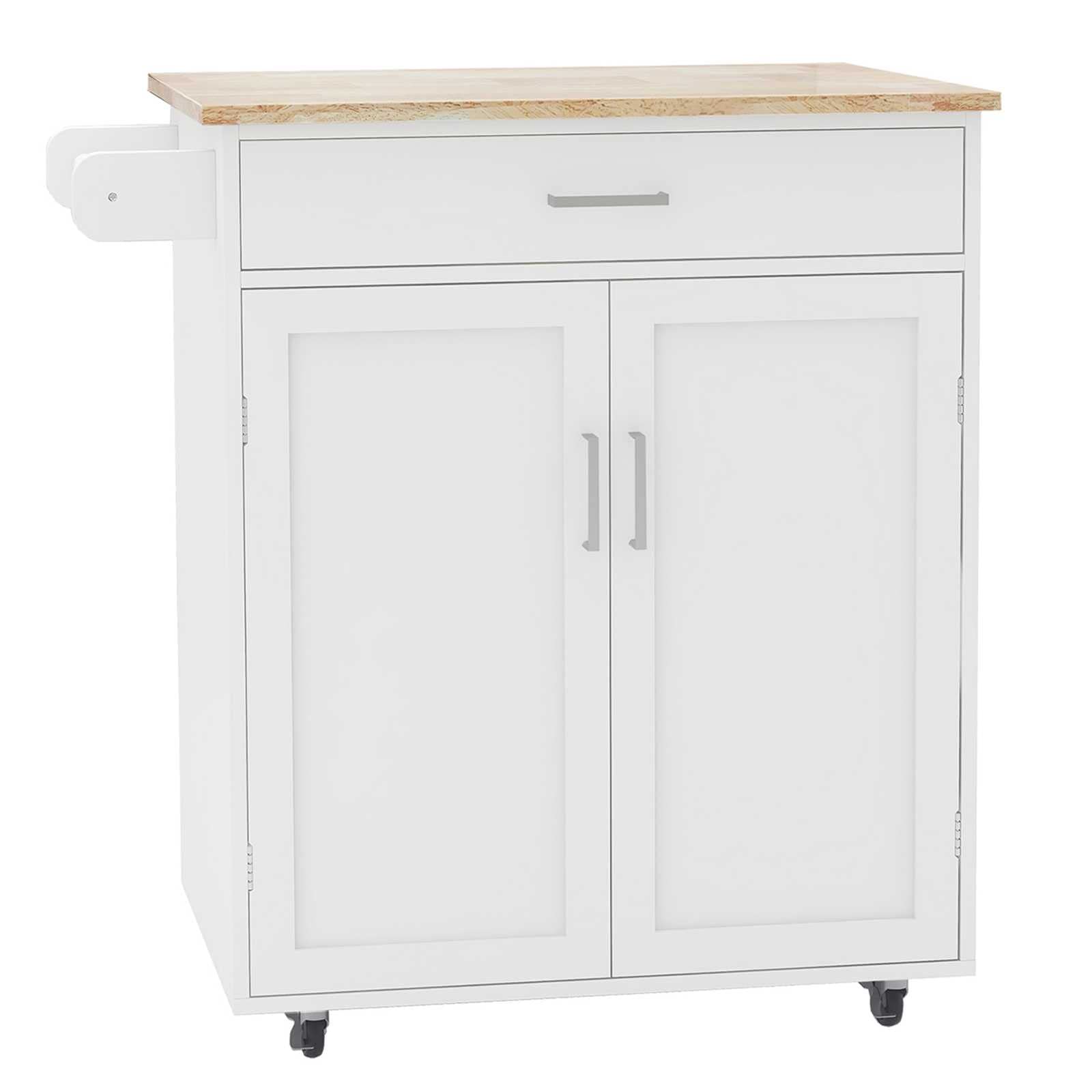 Rolling Kitchen Island Cart with Towel Rack, Rubber Wood Table Top & Storage Drawers - Mobile Workstation for Home, Hotel, Restaurant & Dining Room - Perfect for Food Prep, Serving & Extra Counter Space