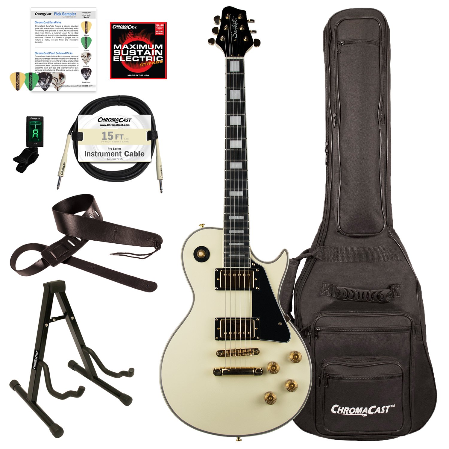 Sawtooth Heritage Series Maple Top Electric Guitar with Gig Bag & Accessories - Antique White Finish | Perfect for Stage Performances, Studio Recording & Home Practice