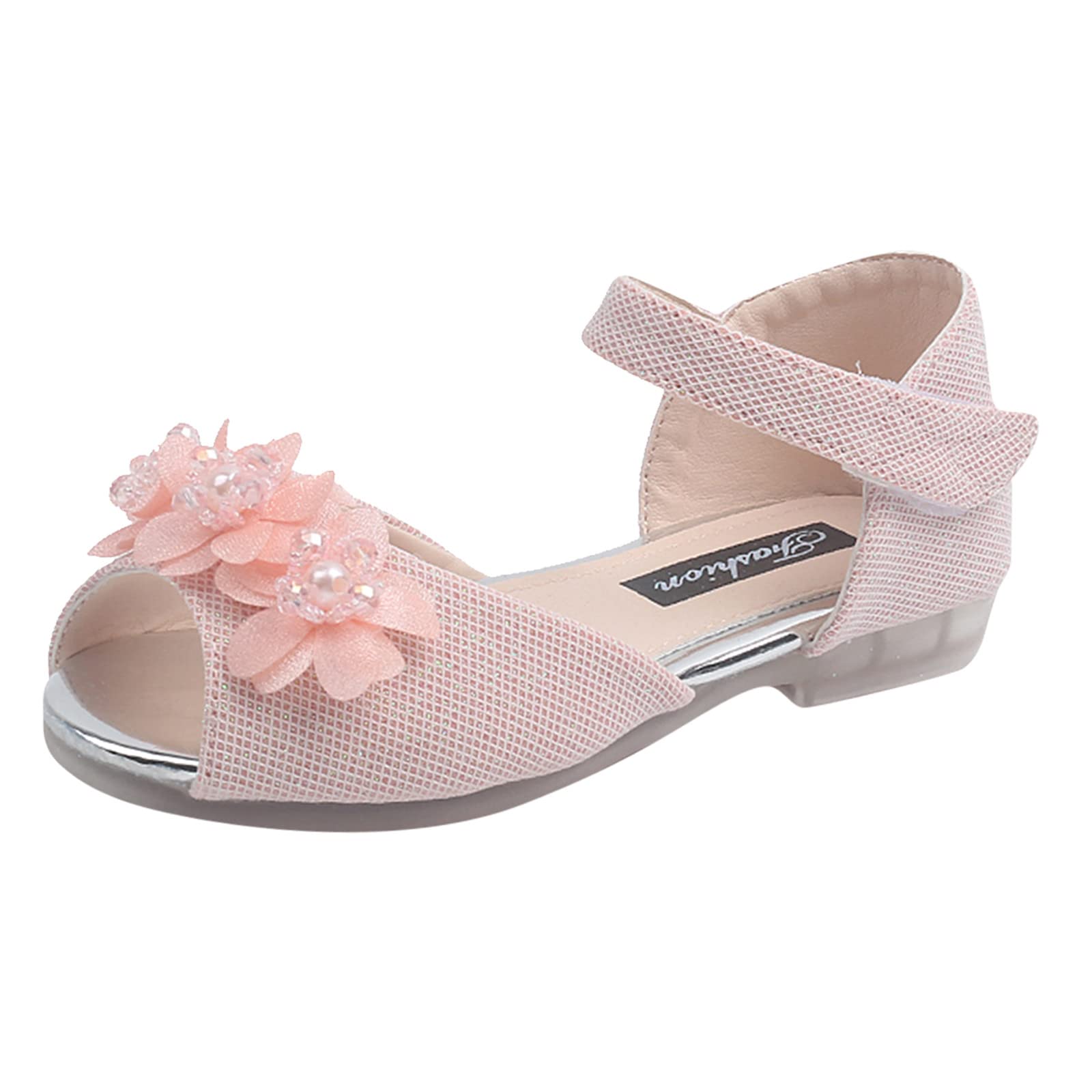Sparkly Rhinestone Flower Girls Shoes - Low Heel Princess Party Sandals for Weddings, Dances & Special Occasions | Comfortable Dressy Sliders for Toddler & Little Kids