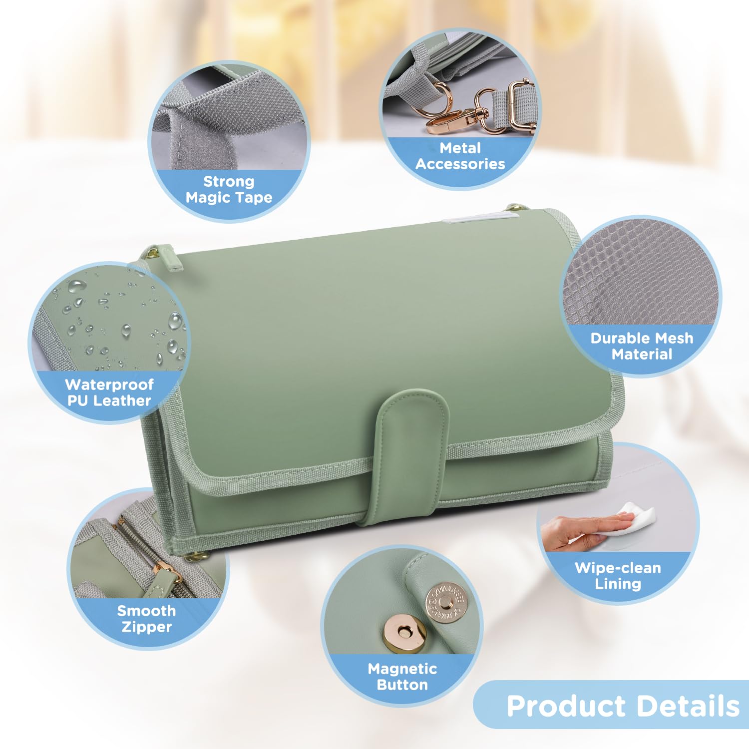 LilStinker Portable Diaper Changing Pad - Waterproof Travel Baby Changing Mat for Newborns & Infants | Compact Foldable Diaper Bag Organizer | Perfect for On-the-Go Parents, Daycare & Baby Showers (Sage Green)