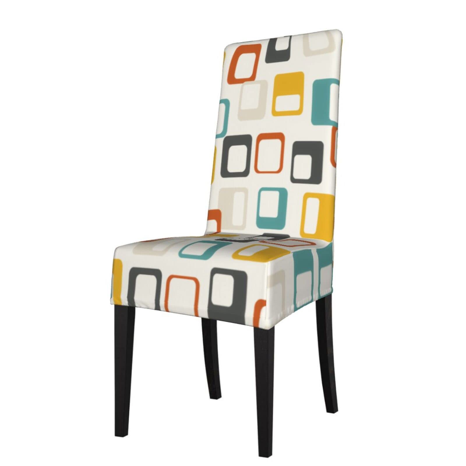 Ninegty Mid Century Modern Pattern Dining Chair Covers - Polyester Fabric, Removable & Washable Seat Protectors - Stretch Slipcovers for Home, Hotel, Wedding, Dining Room & Party Decor (Set of 2)