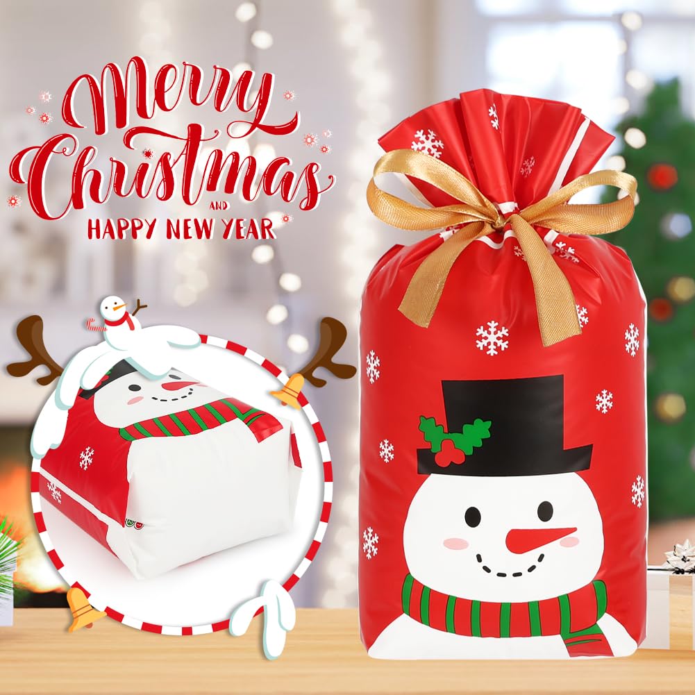JOINDO 50 Pack 6x9 Inch Christmas Treat Bags - Holiday Drawstring Goodie Bags for Party Favors, Candy & Gifts (5 Festive Patterns) - Perfect for Christmas Parties, School Events & Gift Exchanges