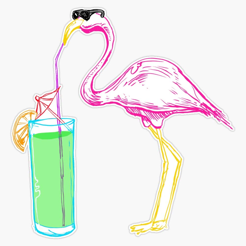Flamingo Cocktail Party Sticker - Waterproof Vinyl Decal for Bumpers, Laptops & Tumblers - 5 Inch Tropical Summer Party Decor