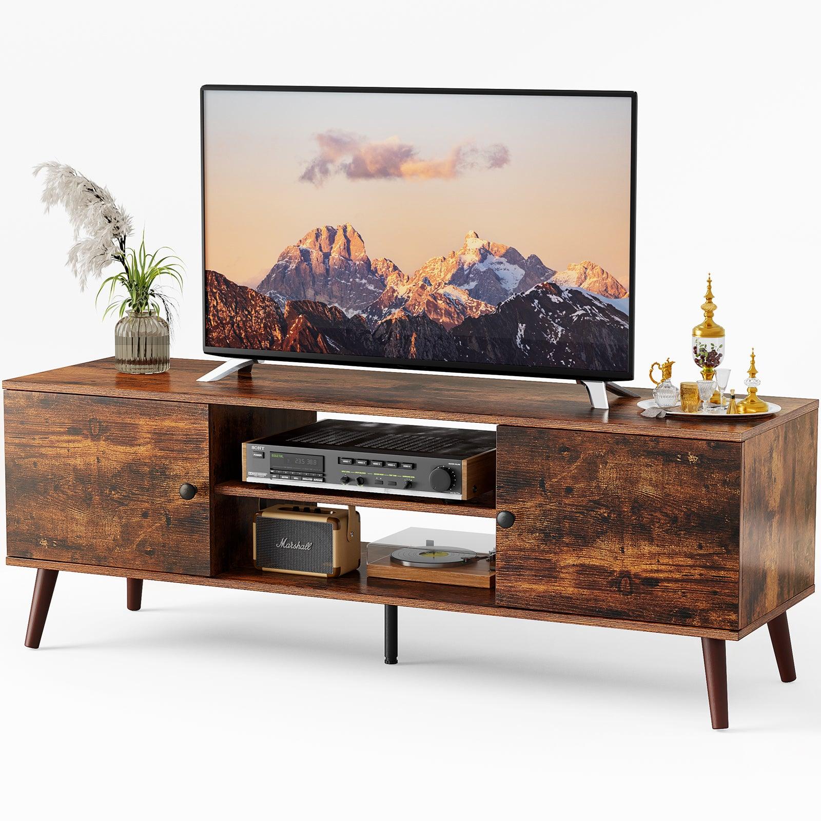 60 Inch TV Stand with Adjustable Shelves & 2 Storage Cabinets - Brown Media Console for Living Room & Bedroom - Perfect for Home Theater Setup & Entertainment Centers