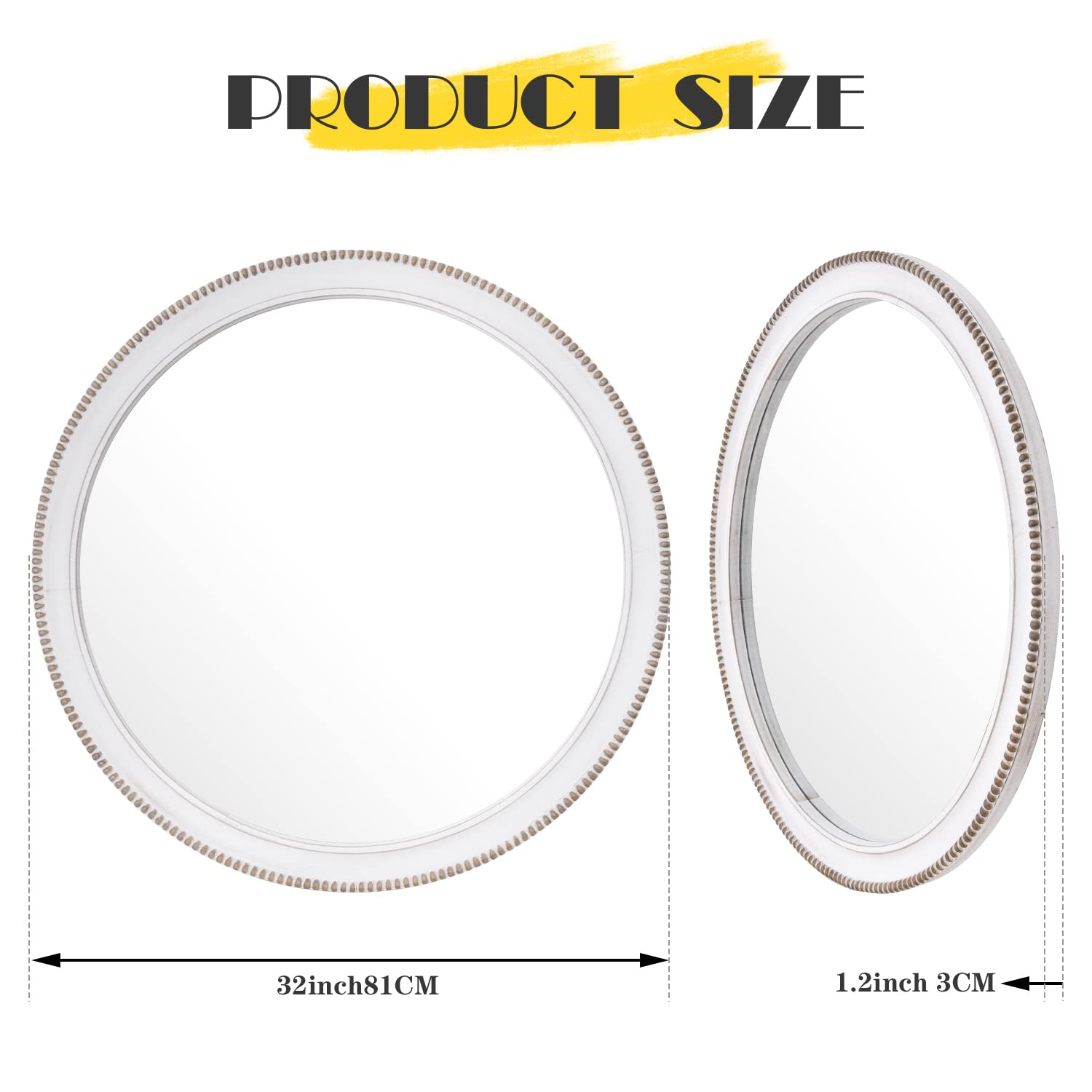 32 Inch Rustic Wood Circle Mirror - Farmhouse Round Wall Mirror for Bedroom & Living Room Decor | White Wooden Accent Mirror for Modern Home, Bathroom, Entryway