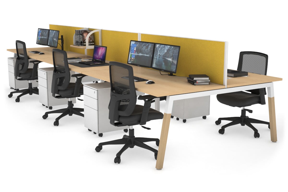 6-Person Office Workstation with Quadro A Legs & Wood Cross Beam - 1200L x 800W Cable Management Desk for Collaborative Workspaces