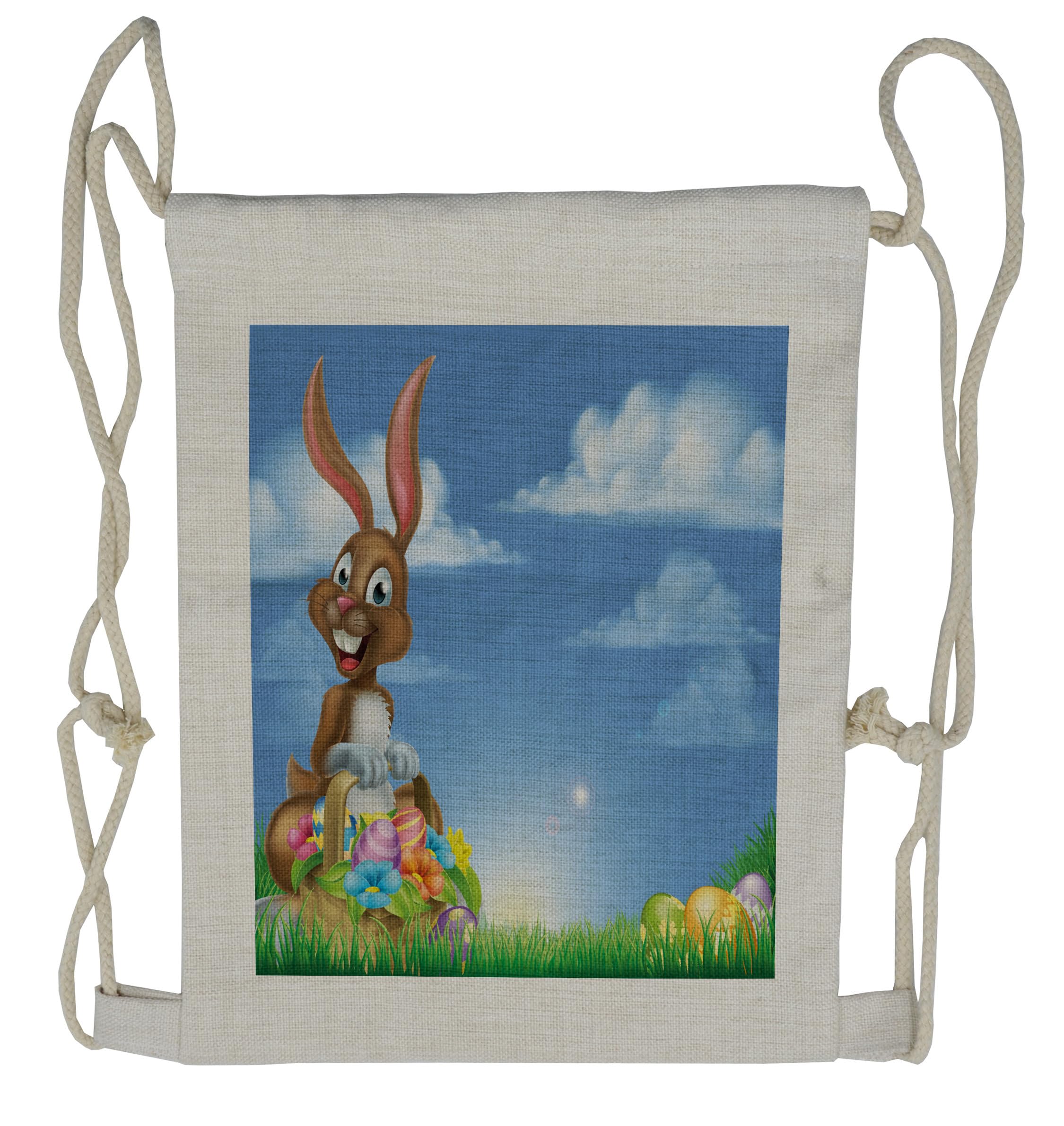Lunarable Nature Drawstring Backpack - Cartoon Rabbit Egg Design Lightweight Sackpack Bag for School, Travel, Hiking & Outdoor Activities