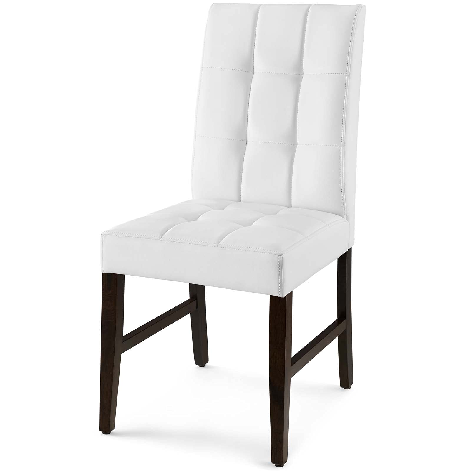 Tufted Side Dining Chairs Set of 2 - Faux Leather Upholstery with Wooden Legs - Modern White Cafe Bistro Chairs for Restaurant, Kitchen, Dining Room & Home Decor