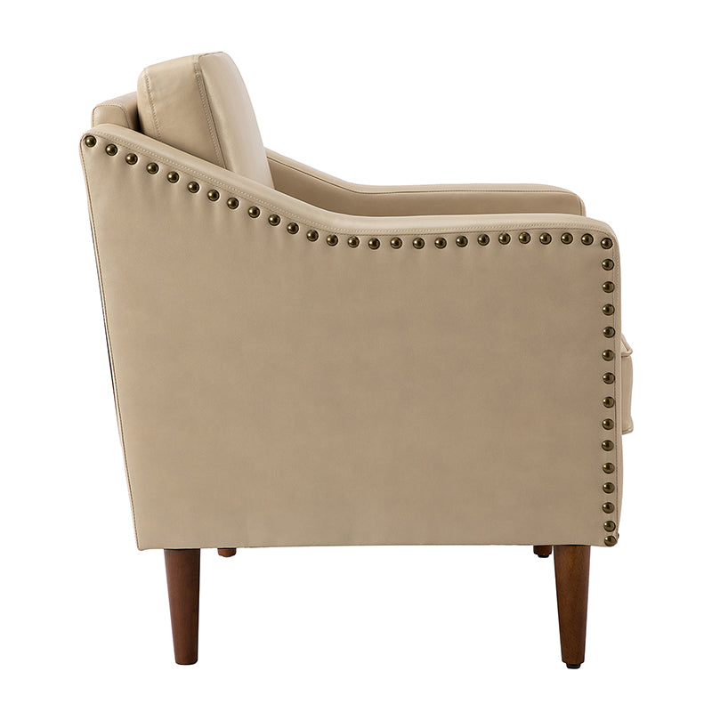 Rafaella Vegan Leather Armchair with Solid Wood Legs - Modern Vegan Leather Lounge Chair with Sturdy Wooden Legs for Living Room, Office, or Reading Nook