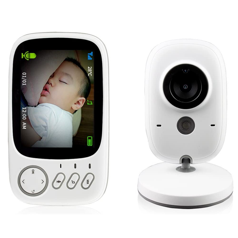 SXBCyan 3.2 Inch Wireless Baby Monitor with High Resolution, Night Vision & Temperature Sensor - White | Real-Time Video for Nursery, Home Security & Child Safety