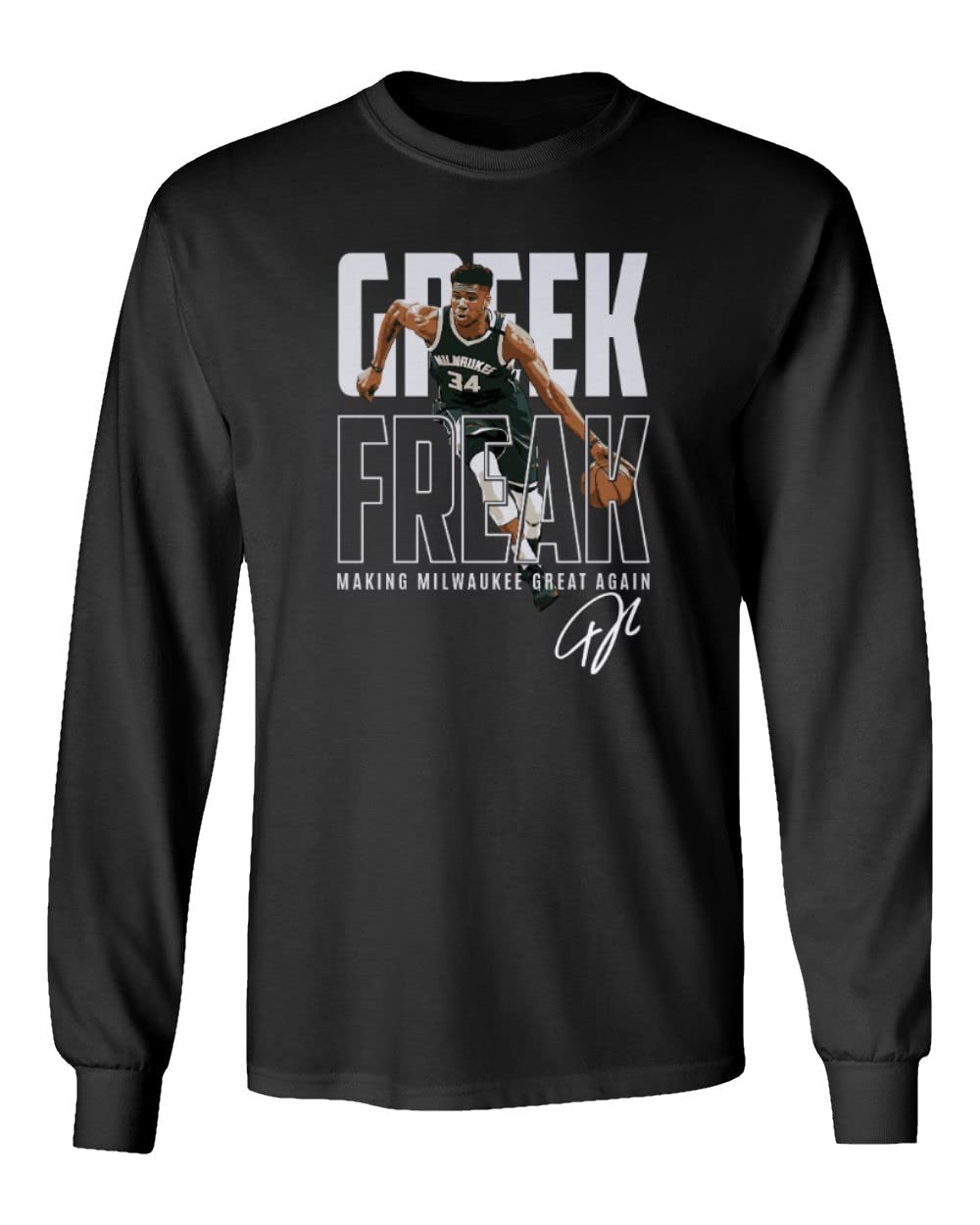 Milwaukee Bucks Giannis Antetokounmpo Fan Jersey - Unisex Long Sleeve Basketball T-Shirt (Black, Small) - Perfect for NBA Games, Sports Events & Casual Wear