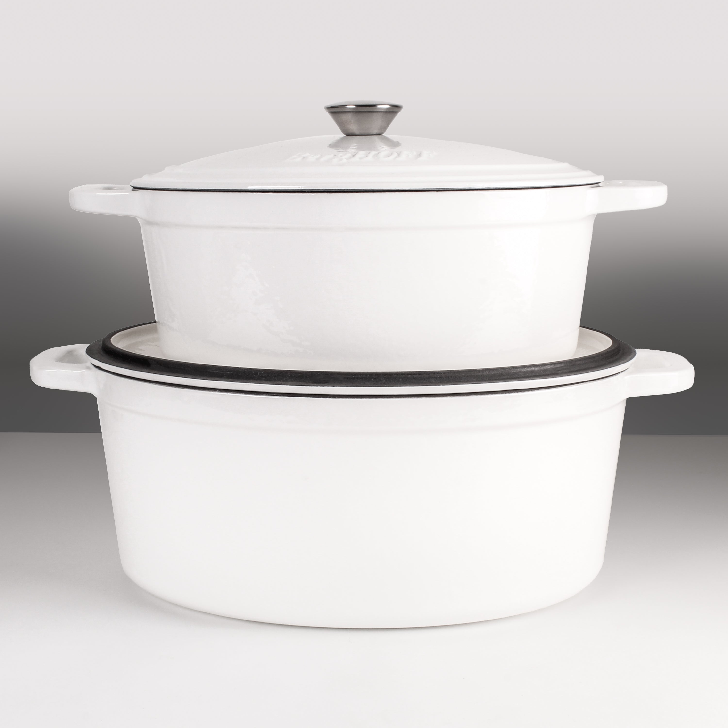 BergHOFF Neo 4-Piece Cast Iron Cookware Set - 5qt & 8qt Dutch Oven with Lid - Premium White Enameled Cookware for Baking, Braising & Slow Cooking - Perfect for Stovetop, Oven & Camping Use