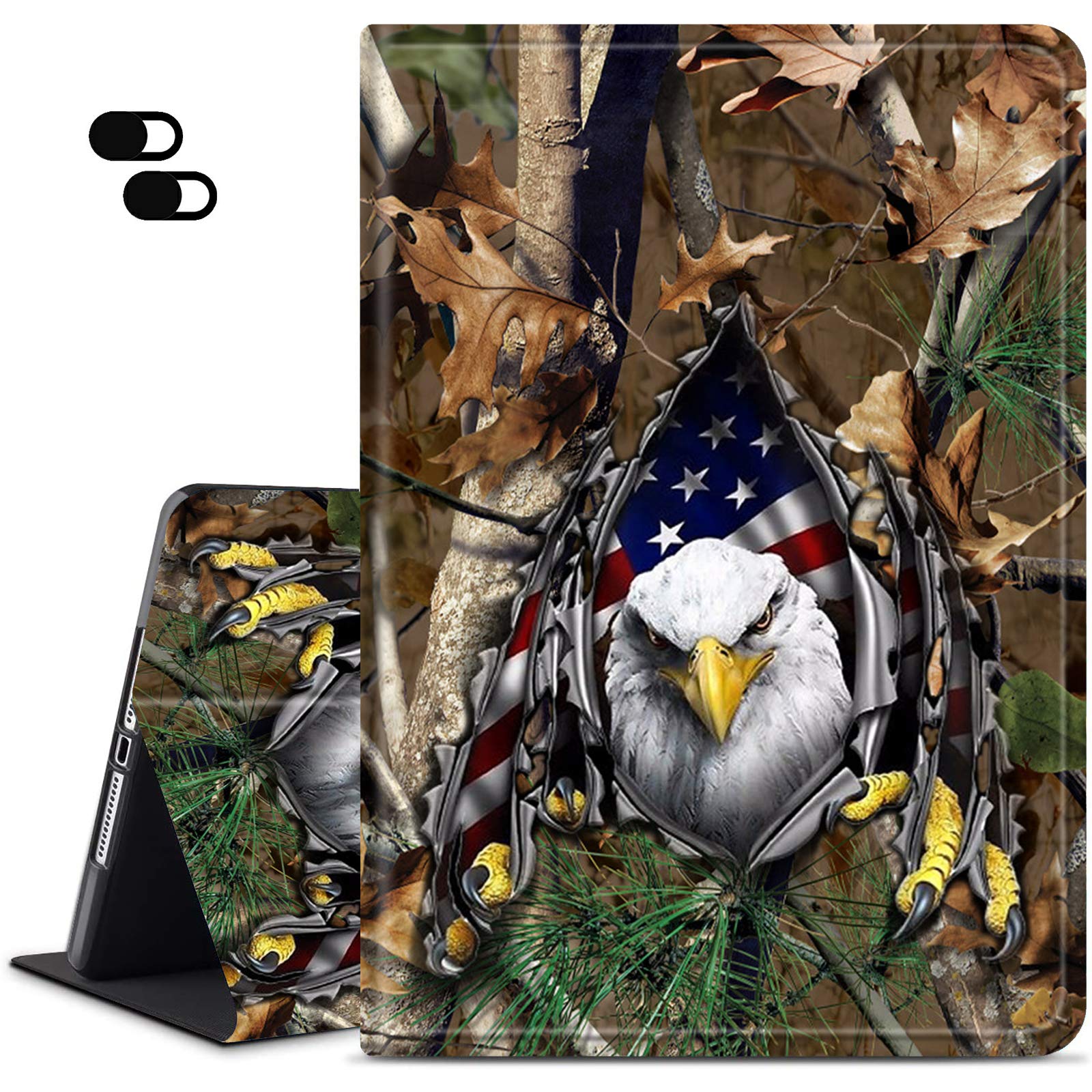 Premium Slim Stand Case for Amazon Fire 7 Tablet (9th/7th/5th Gen 2019/2017/2015) - Adjustable Protective Cover with Built-in Stand & 2-Pack Camera Protectors - Eagle Camo Tree Design - Perfect for Home, Office & Travel Use