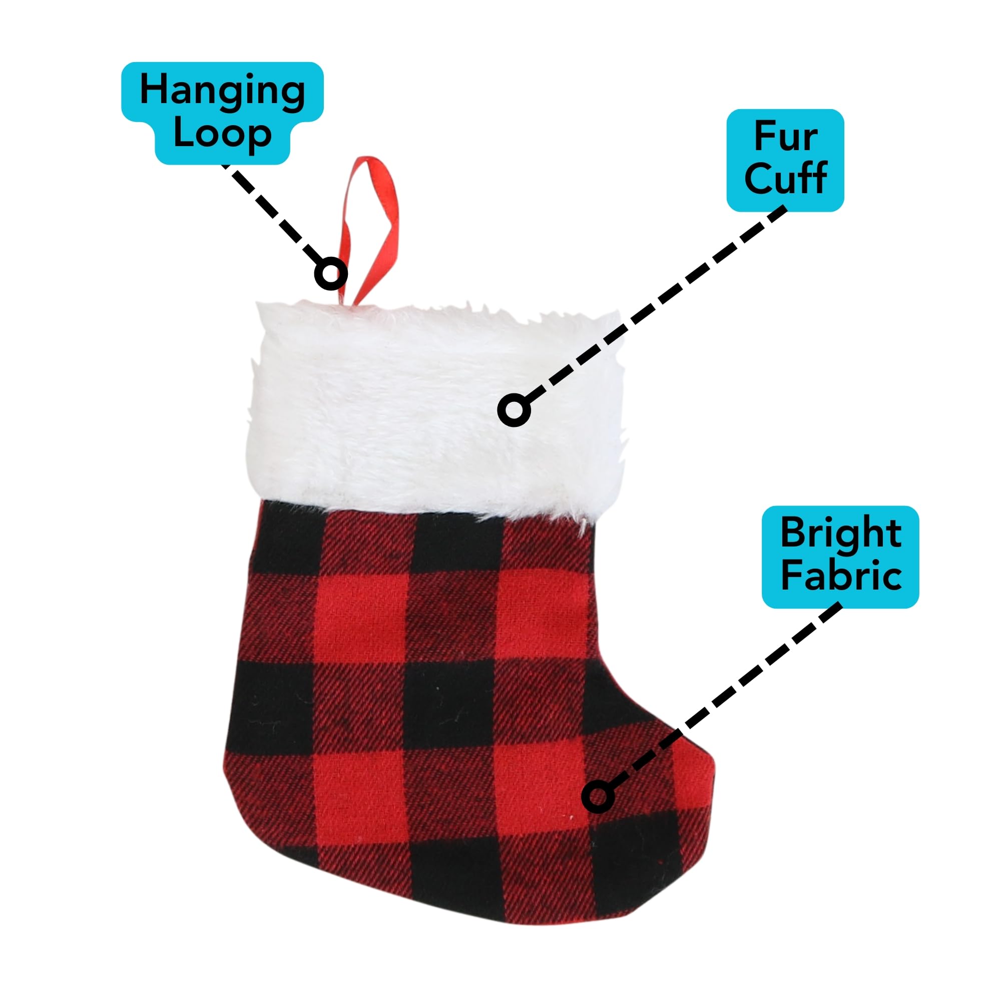 24-Pack Mini Christmas Stockings 6-Inch Red Buffalo Plaid - Perfect for Holiday Decorations, Party Favors & Small Gift Bags