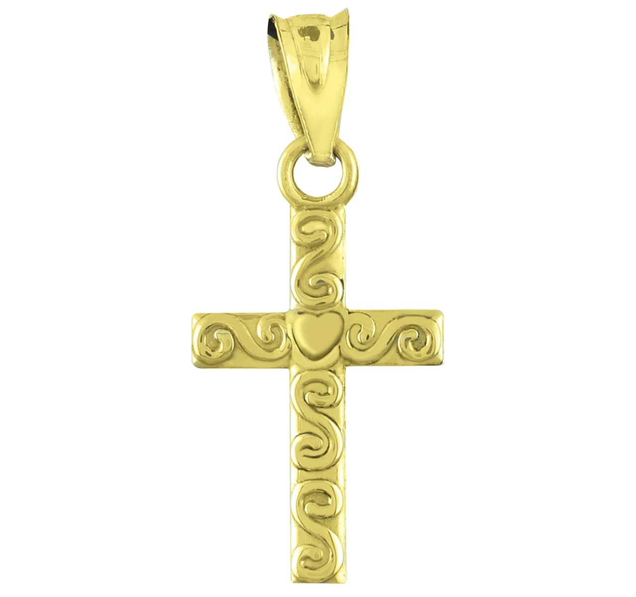 10K Gold Twirl Cross Charm Pendant Necklace with 20