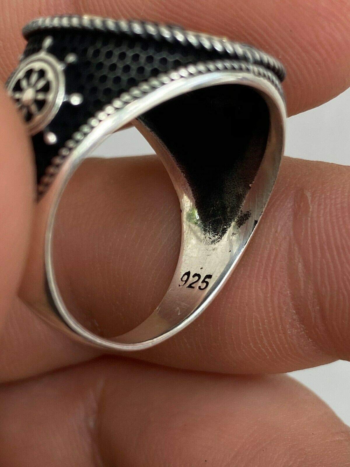 HarlemBling Solid 925 Sterling Silver & 10k Yellow Gold Men's Compass Ring - Nautical Anchor Jewelry for Men - Sizes 7-13 - Perfect for Gifts, Travel & Outdoor Adventures