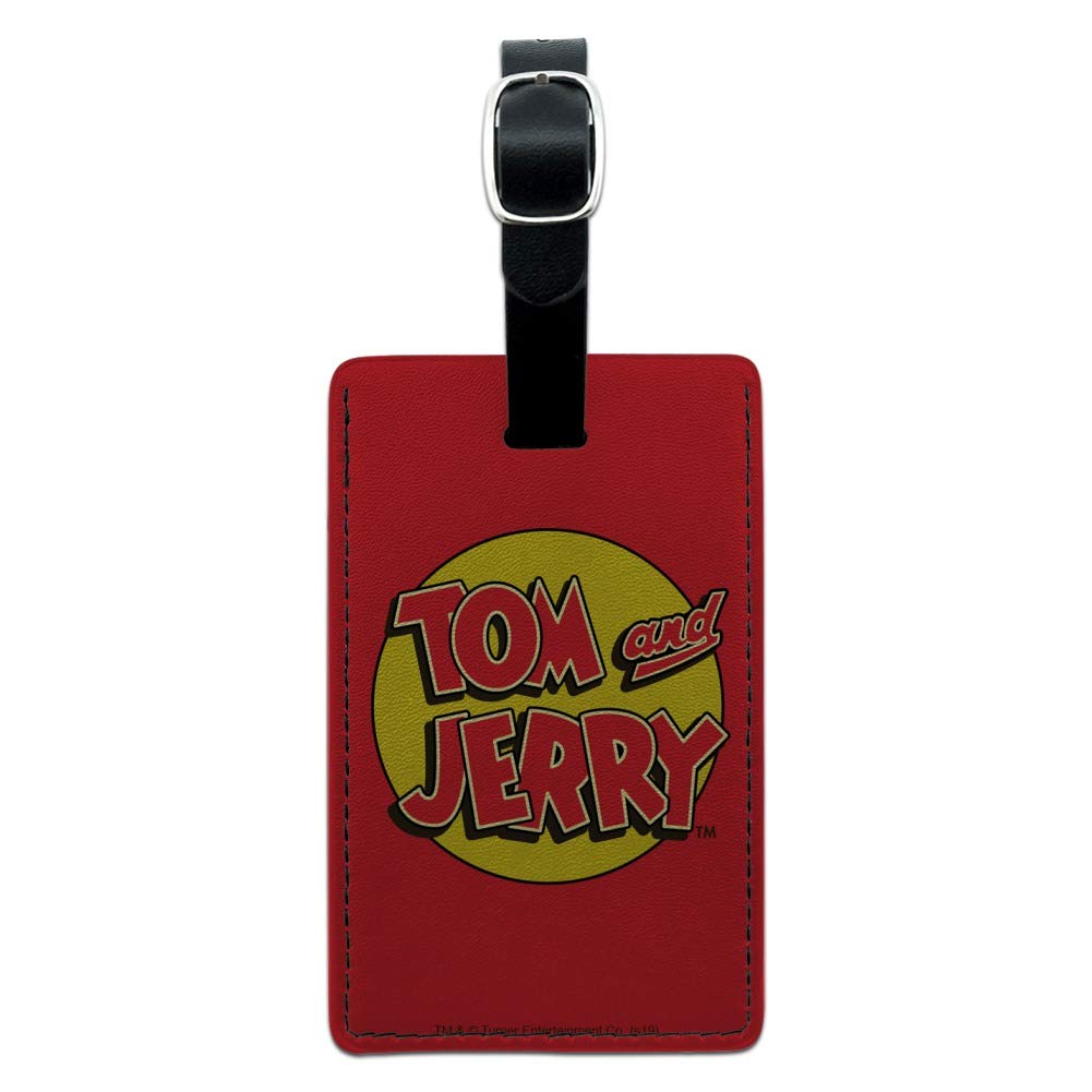 Tom and Jerry Leather Luggage Tag - Rectangle Suitcase ID Tag for Travel Bags, Carry-Ons & Backpacks - Durable Personalized Name Card Holder for Kids & Adults (Perfect for Airports, Business Trips & Vacations)