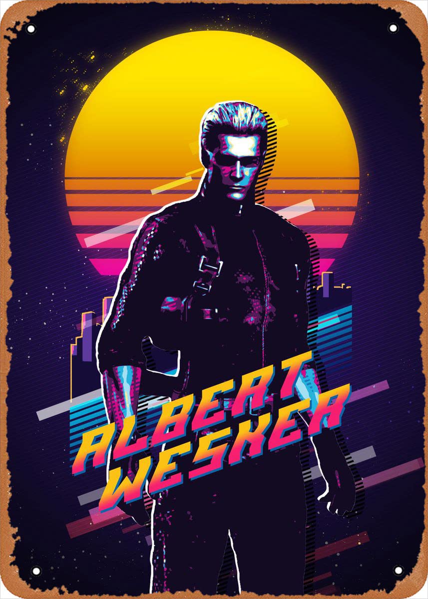 Albert Wesker Anime Retro Gaming Poster - 8x12 Inch Metal Tin Sign for Wall Decor | Vintage Video Game Art, Resident Evil Merch | Perfect for Gamer Room, Man Cave & Anime Themed Parties