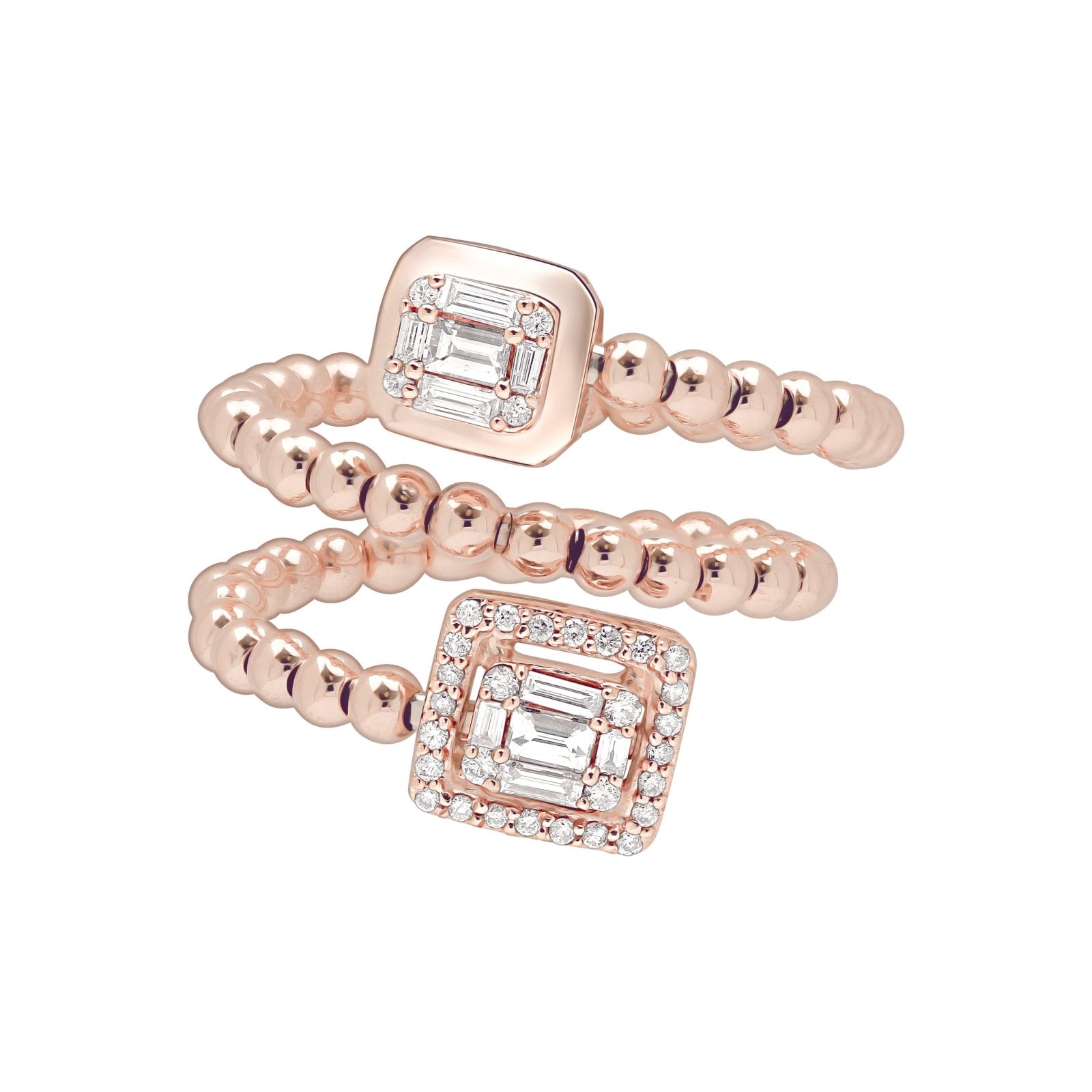18k Rose Gold Double Diamond Baguette Beaded Wrap Ring - Elegant Stackable Jewelry for Women, Perfect for Weddings, Anniversaries & Everyday Luxury