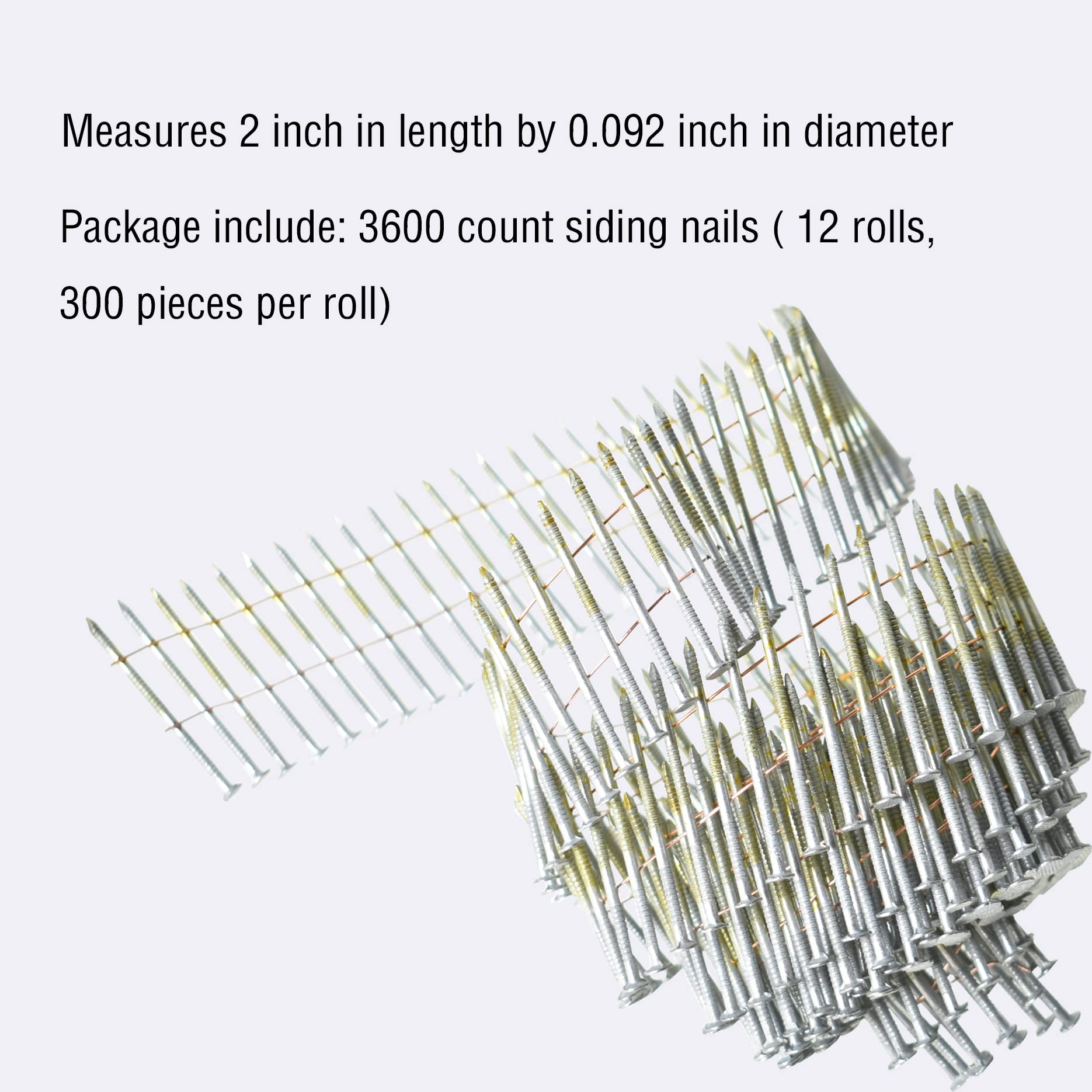 2 x 0.092 Inch Hot-Dipped Galvanized Ring Shank Coil Siding Nails - 15 Degree Full Round Head (3600 Count) for Lathing, Sheathing & Exterior Siding Installation | Weather-Resistant Construction Nails for Roofing, Fencing & Deck Building Projects