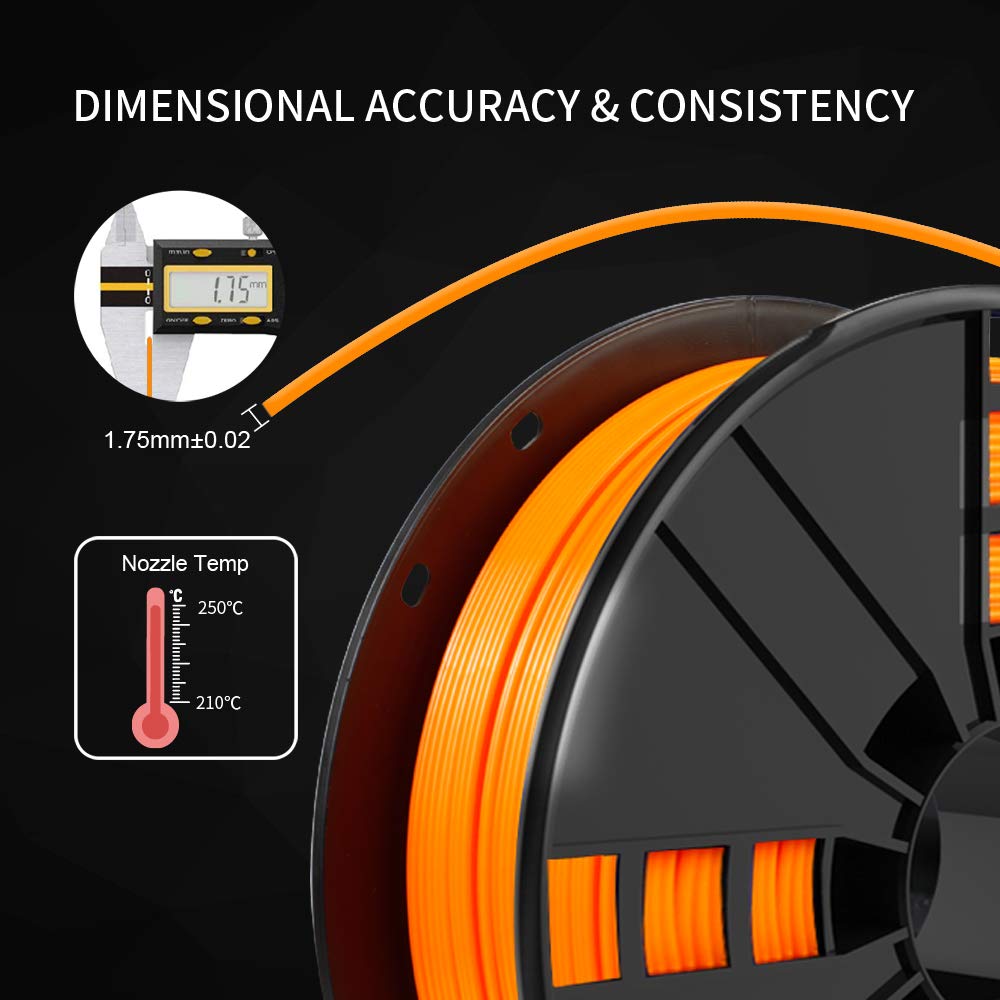 NovaMaker Orange ABS 3D Printer Filament 1.75mm, Low Odor & High Precision (+/-0.03mm), 1kg Spool (2.2lbs) - Perfect for DIY Projects, Prototyping & Home 3D Printing