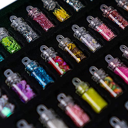 Belicia 3D Nail Art Decoration Mini Glass Bottles Set - 48pcs with Free Nail Art Tweezer for DIY Manicure, Nail Salon, Home Decoration & Gift Ideas