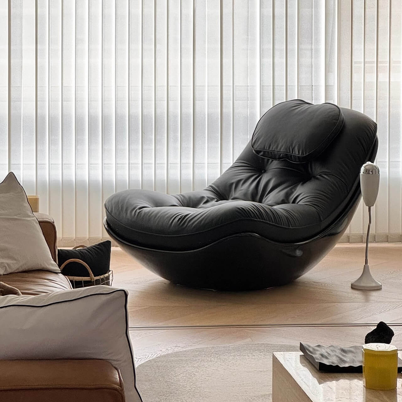 Premium Black Microfiber Leather Recliner Chair - Eggshell Design for Living Room, Home Theater & Office Comfort | Modern Ergonomic Lounge Chair with Soft Cushions