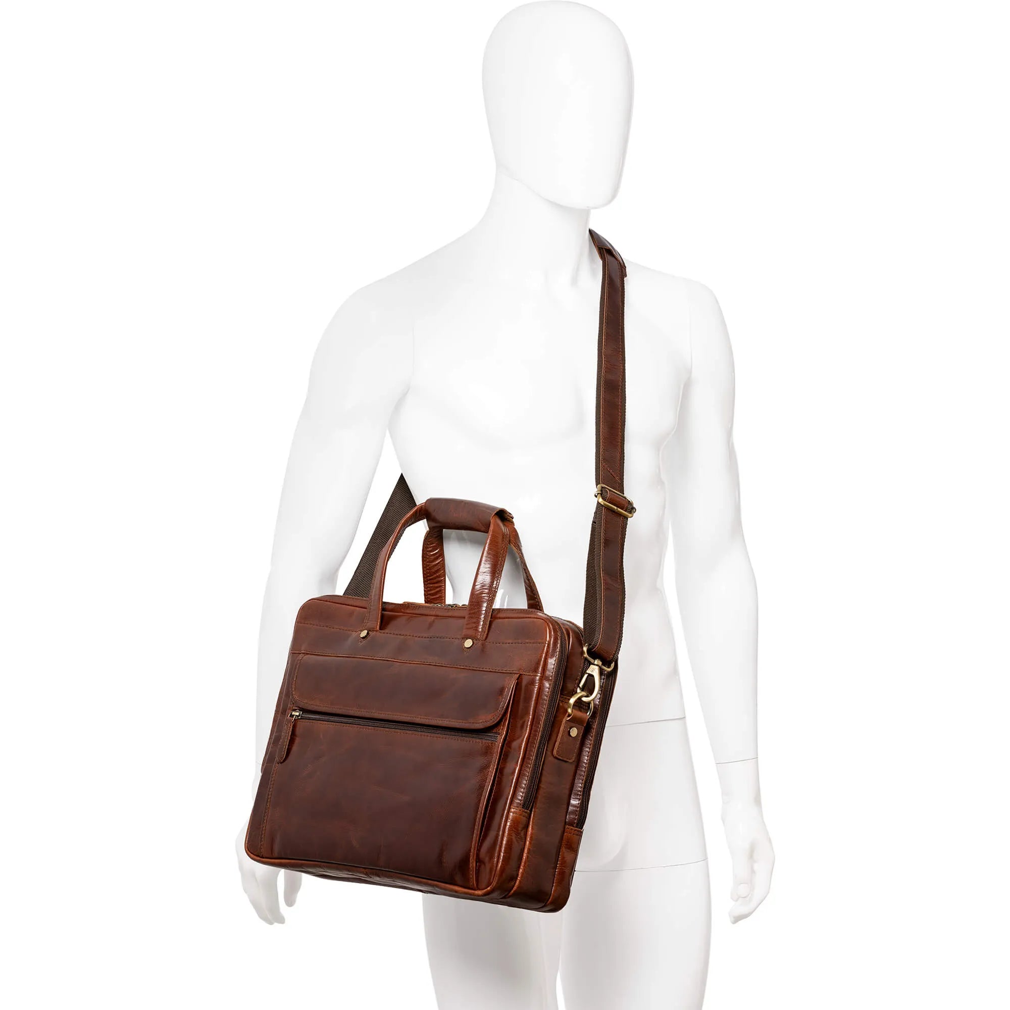 Mancini Buffalo Triple Compartment Leather Briefcase for 15.6 Inch Laptop & Tablet - Professional Business Bag for Work, Office & Travel