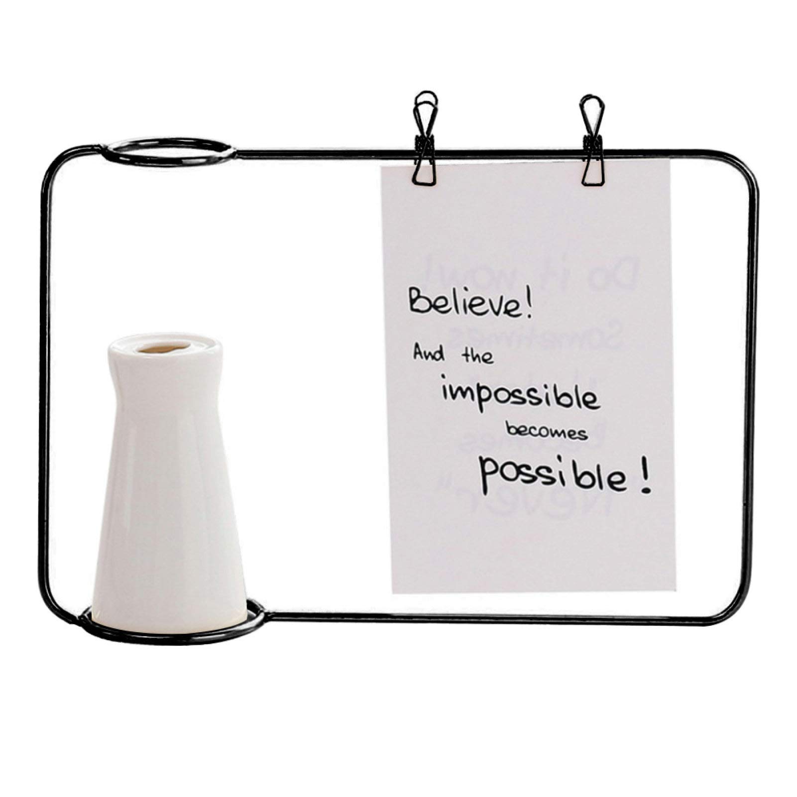 SANWOOD Transparent Glass Vase Set - Photo Holder Frame, Flower Bottle Stand for Home Decor, Living Room, Bedroom, Office Desk - Perfect for Wedding Centerpieces, Gift Giving & Interior Design (Black)