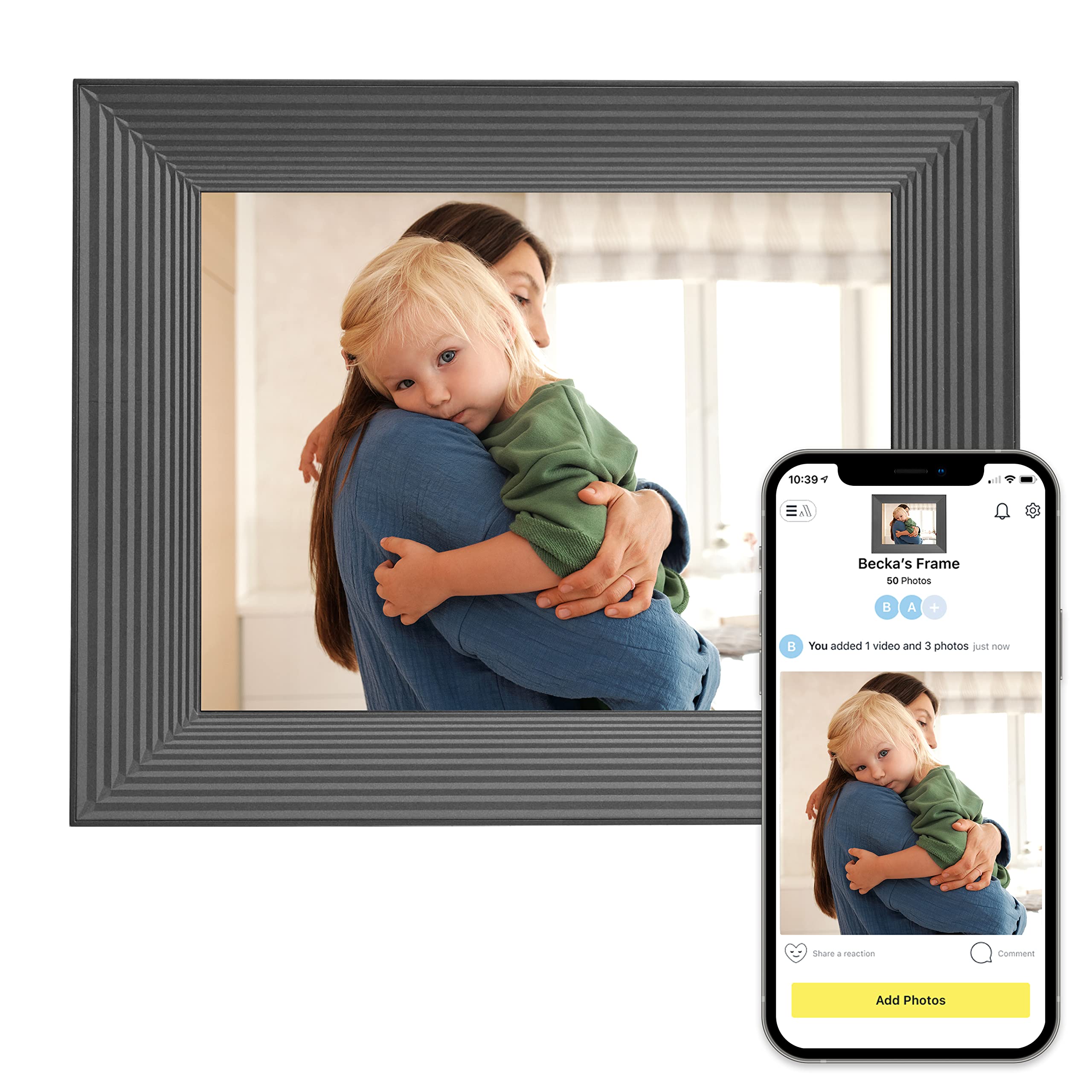 Aura Mason WiFi Digital Picture Frame - Best Gift Digital Photo Frame with Free Unlimited Storage | Send Photos from Phone via Aura App | Easy Setup | Graphite Color | Perfect for Home Decor, Family Memories & Office Display