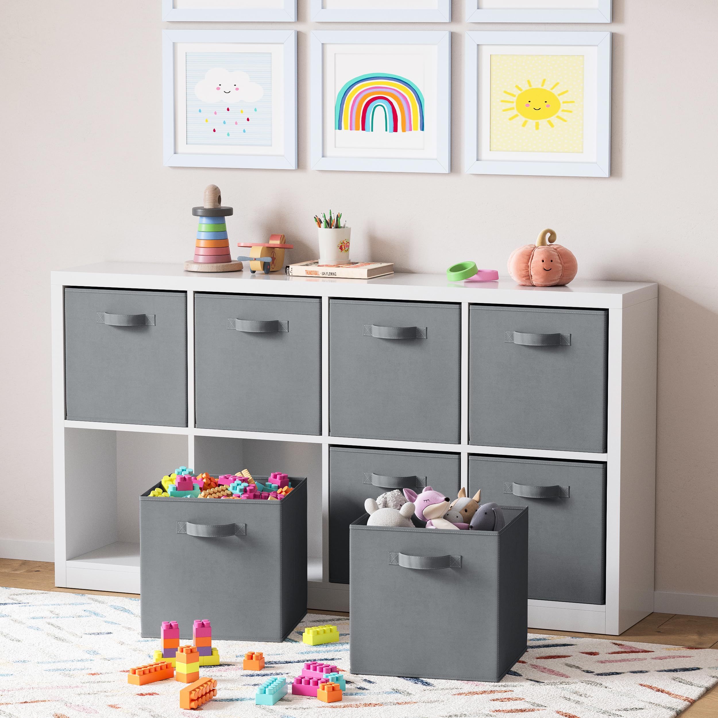NEATERIZE 8-Pack Heavy Duty Fabric Storage Cubes - 13 Inch Grey Cube Organizer Bins for Closet, Shelves & Cubbies | Perfect for Clothes, Toys & Home Organization | Space-Saving Storage Solution for Bedroom, Nursery & Office