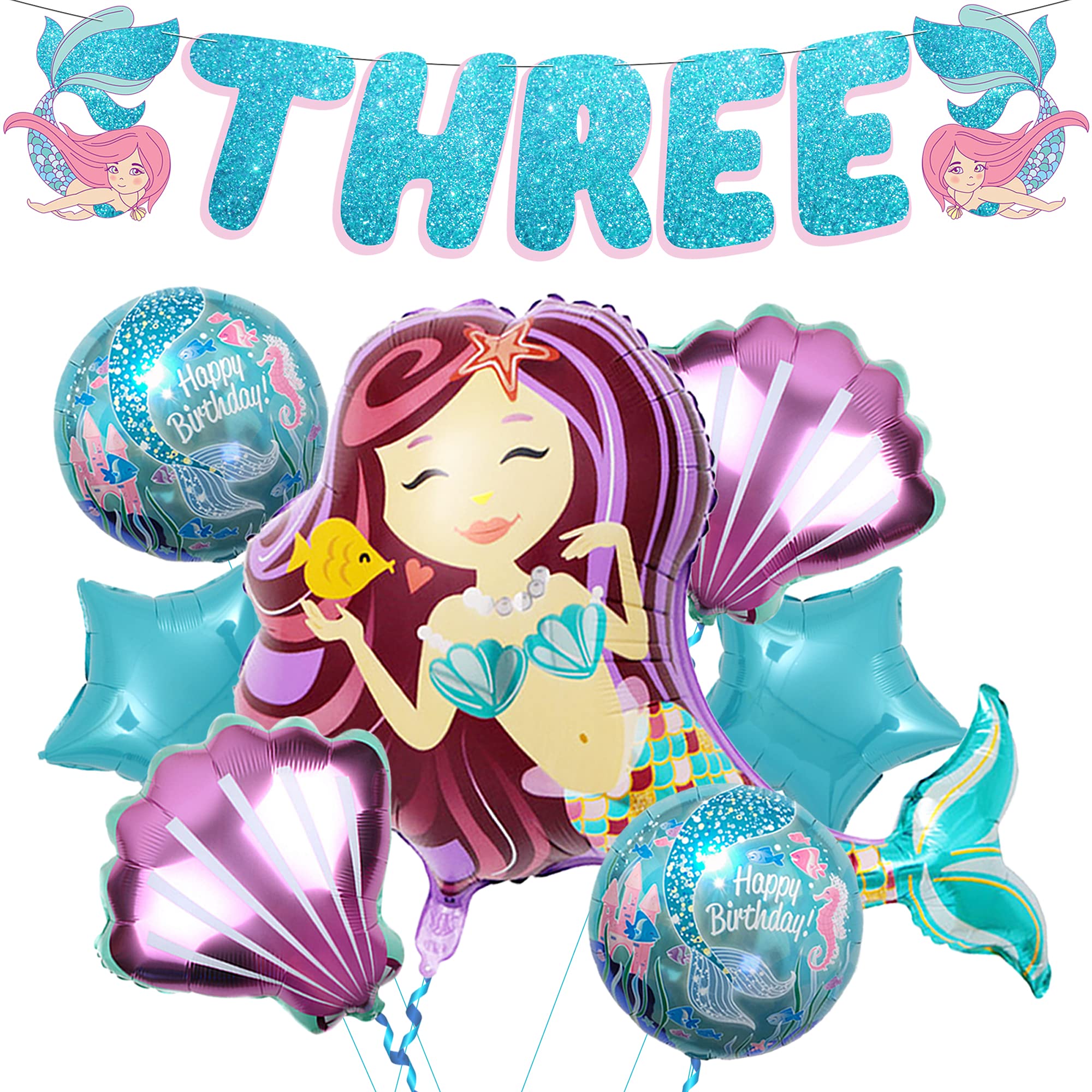 KatchOn Mermaid Birthday Party Decorations - Pack of 8 Balloons for 3rd Birthday Party, Mermaid Theme Party Supplies for Girls | Perfect for Underwater Themed Birthday Parties, Baby Showers & Ocean-Themed Events
