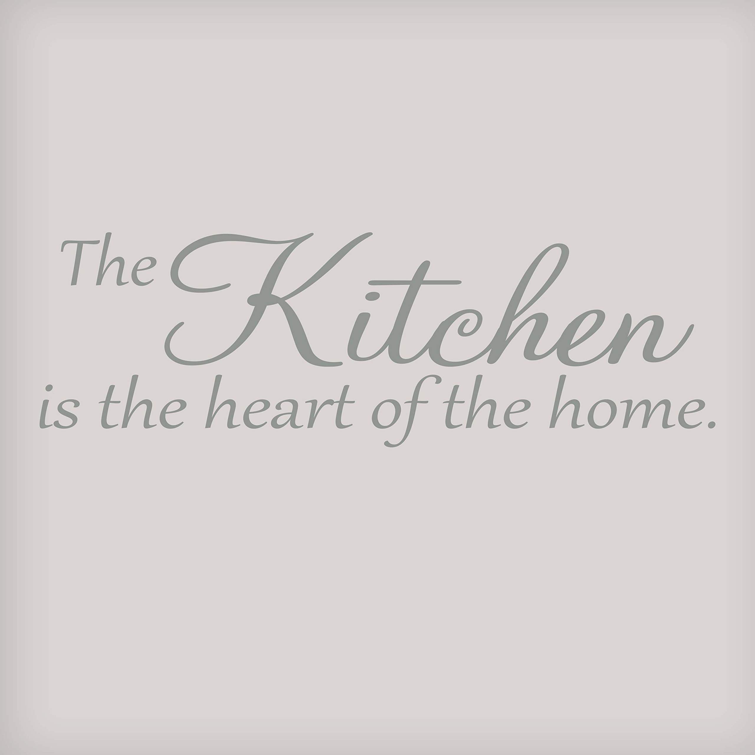 Vinyl Wall Decal Sticker - 'The Kitchen is The Heart of The Home' Quote | Kitchen Wall Decor | 33x10.5 Inches in Light Grey | Perfect for Home, Apartment, Dorm & Office Decoration