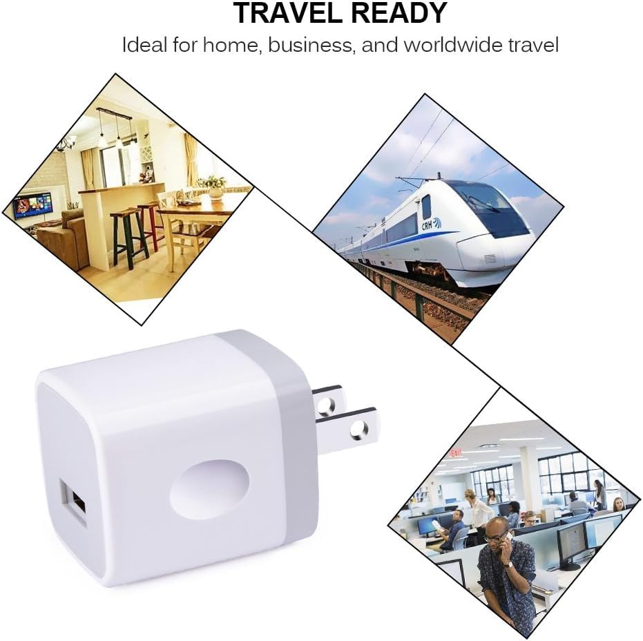2-Pack USB Wall Charger Cube - 5V/1A Fast Charging Power Adapter Plug for iPhone 16/15/14/13/12/11 Pro Max/SE/XS/XR/X/8/7/6/6S Plus, Samsung Galaxy, LG, Moto & Android Phones - Compact Travel Charger for Home, Office & Car