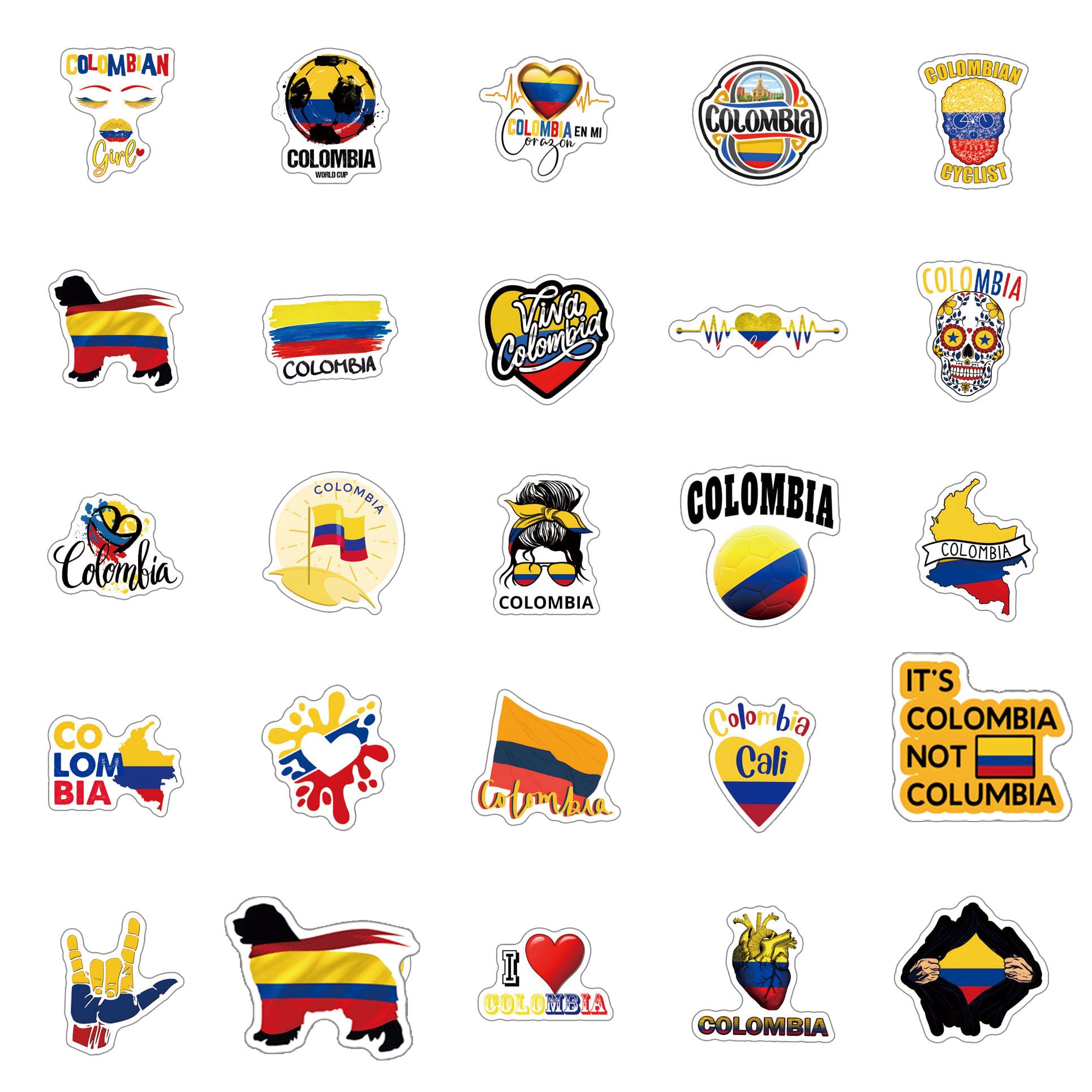 63Pcs Colombia Stickers Pack - Aesthetic Vinyl Waterproof Decals for Water Bottles, Laptops, Phones | Durable Skateboard & Scrapbooking Stickers | Perfect for Kids, Teens, Adults & Party Supplies | Great for DIY Projects, School Supplies & Travel Accessories