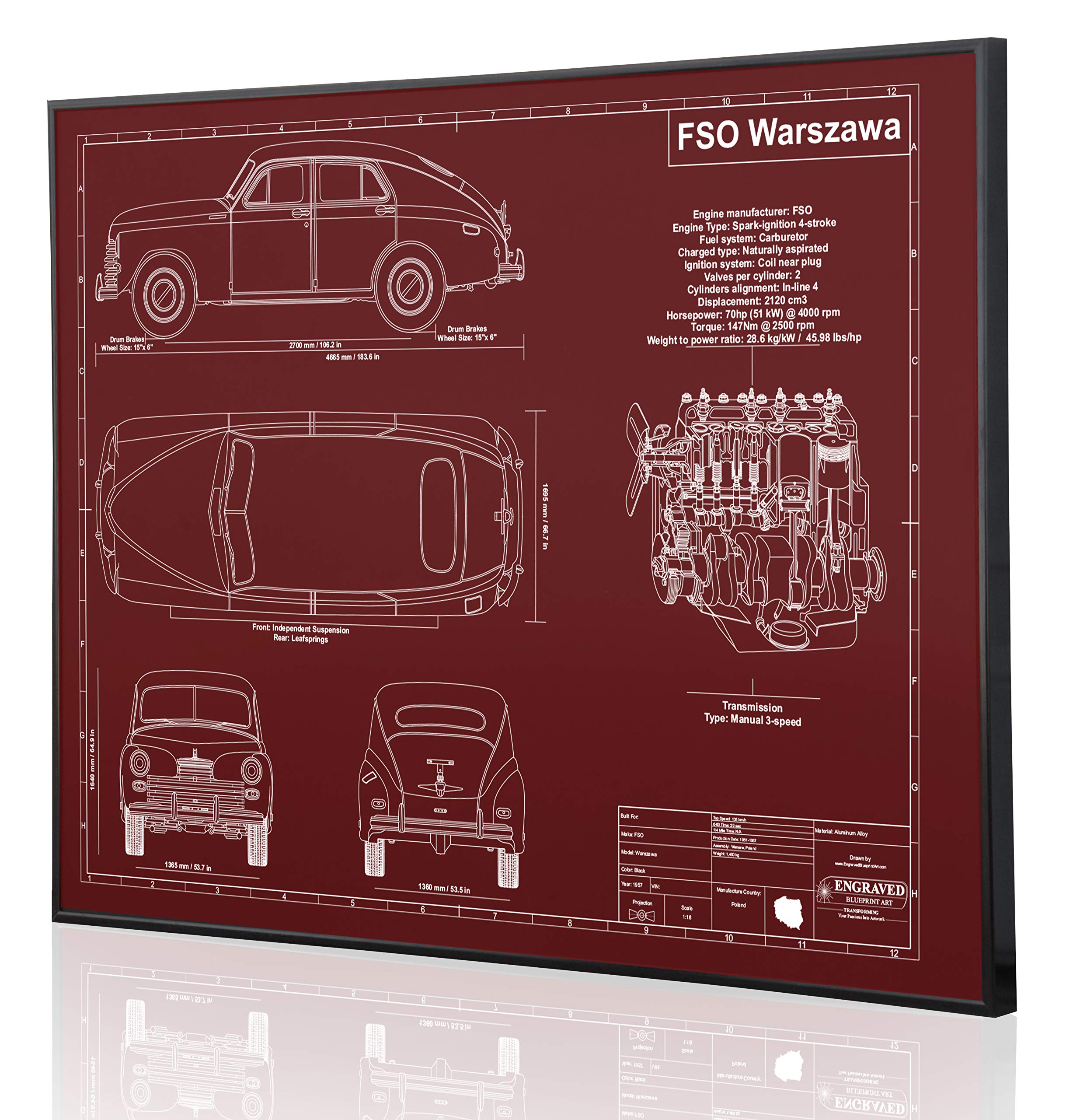 FSO Warszawa Blueprint Artwork - Laser Engraved & Customizable Car Decor - Unique Automotive Gift for Car Enthusiasts & Collectors - Perfect for Home, Office, or Garage Display