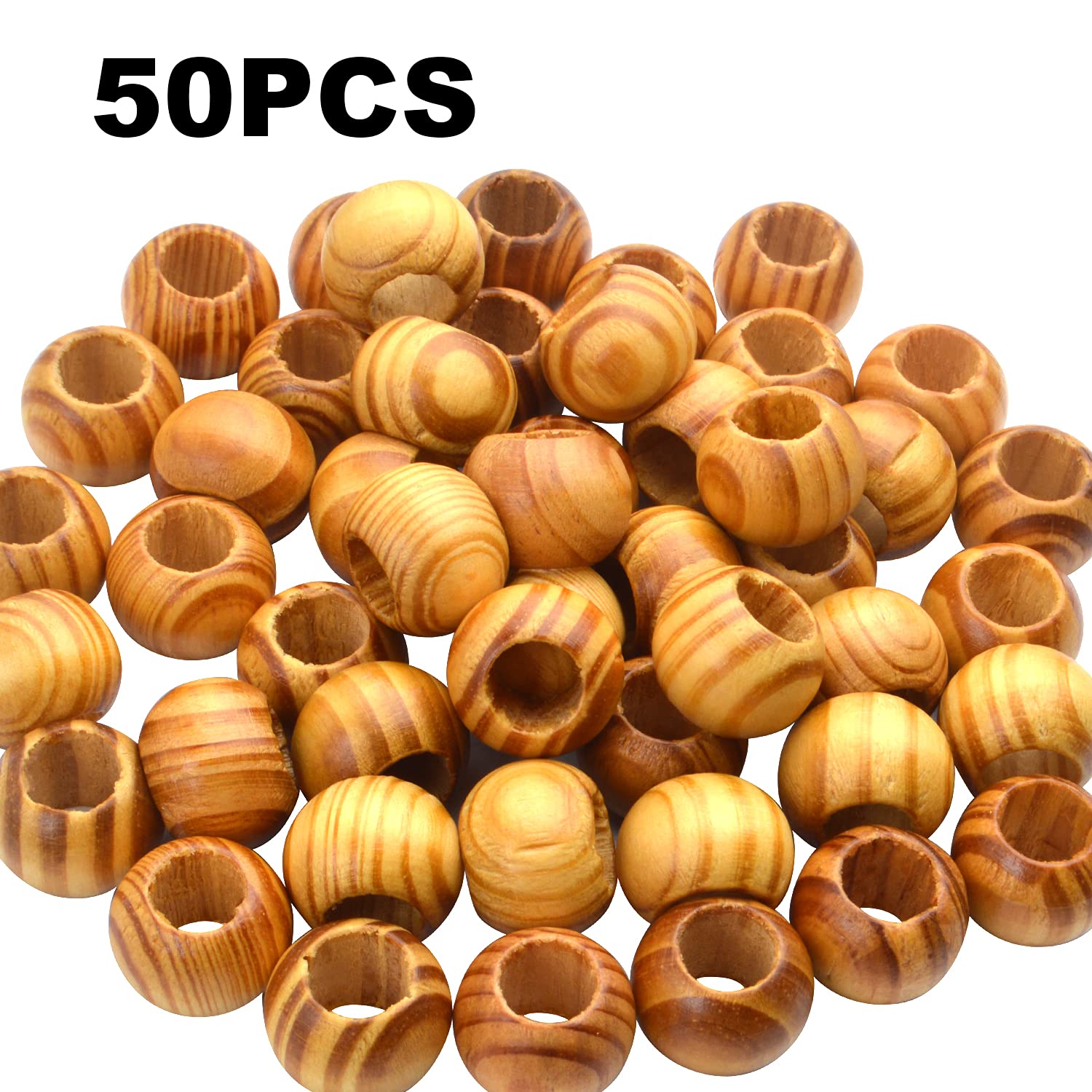50pcs 20mm Natural Wood Round Spacer Beads with 10mm Large Hole - DIY Jewelry Making, Craft Supplies for Bracelets, Necklaces & Home Decor Projects