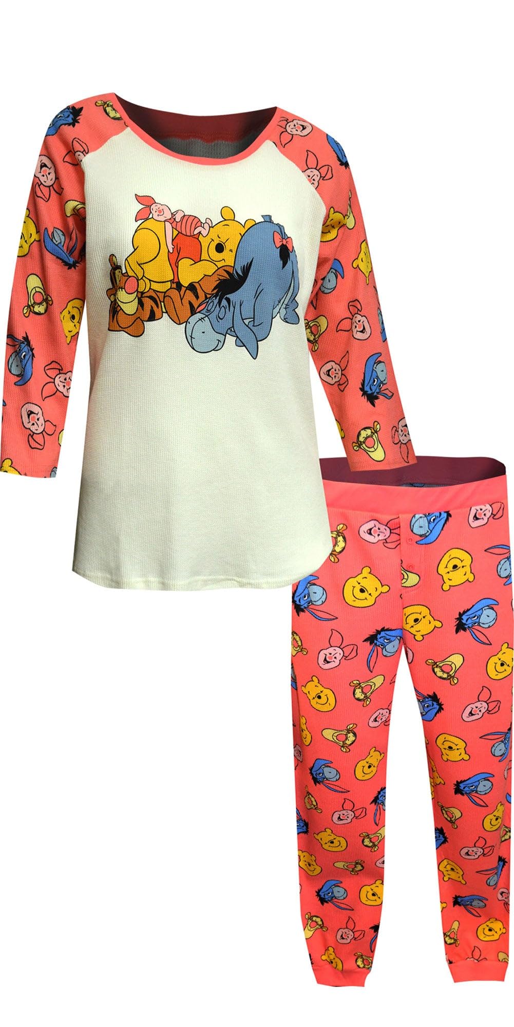 Women's Winnie the Pooh & Friends Waffle Knit Junior Cut Jogger Pajama Set - Cozy Lounge & Sleepwear for Disney Fans