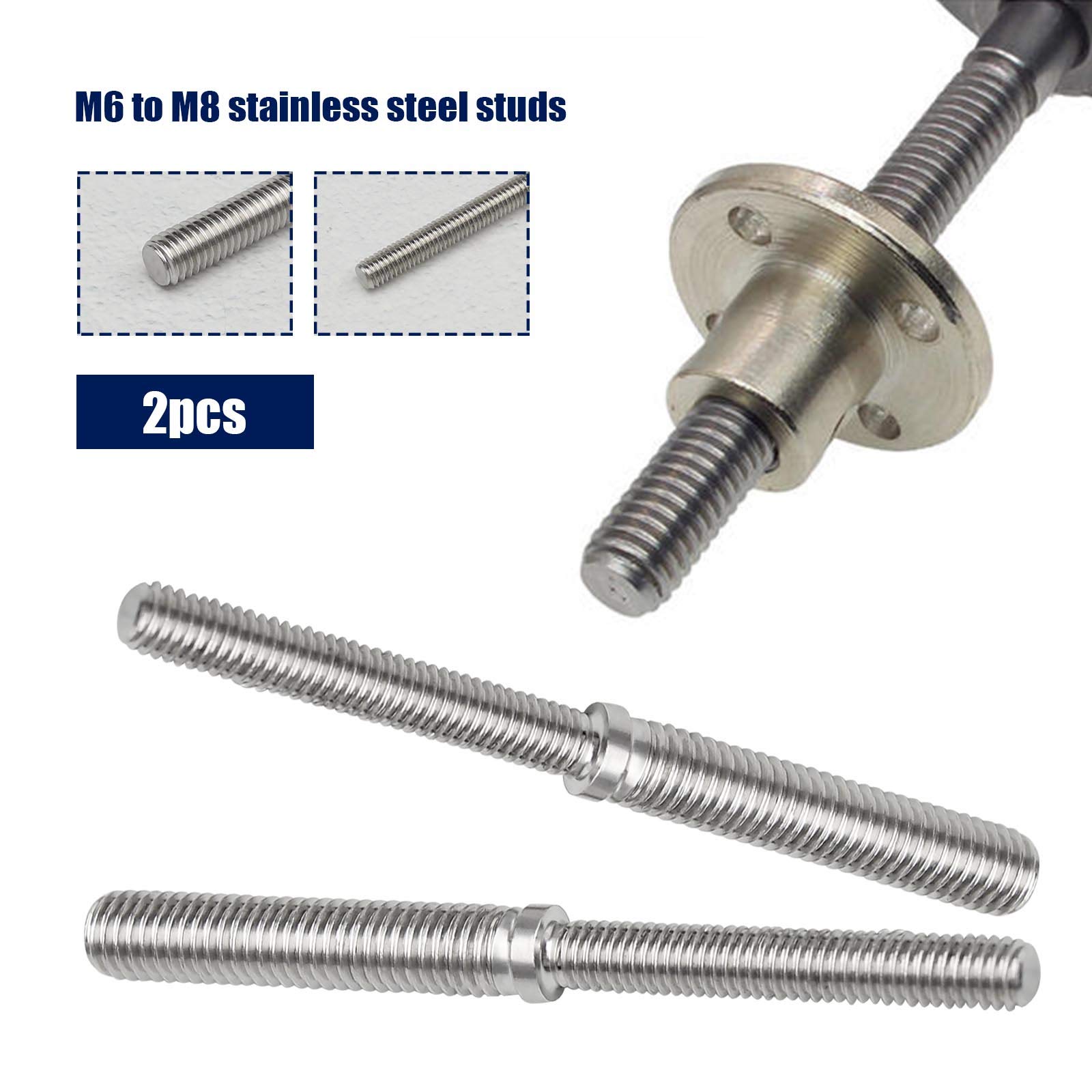 Stainless Steel M6-M8 Threaded Stud Bolts - 2Pcs for Structural Columns Fastening