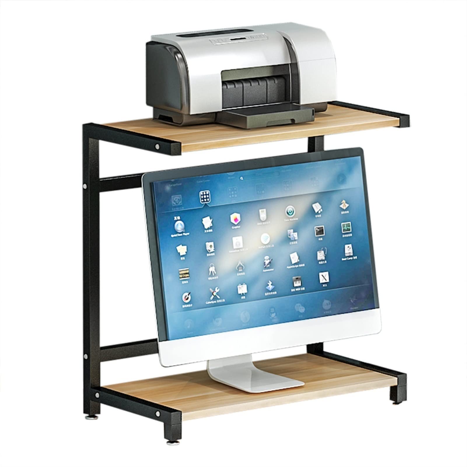 TOMYEUS Heavy-Duty 2-Tier Printer Stand with Storage Shelf - Adjustable Office Desk Organizer for Printer, Files & Kitchen Supplies | Perfect for Home Office & Workspace Organization