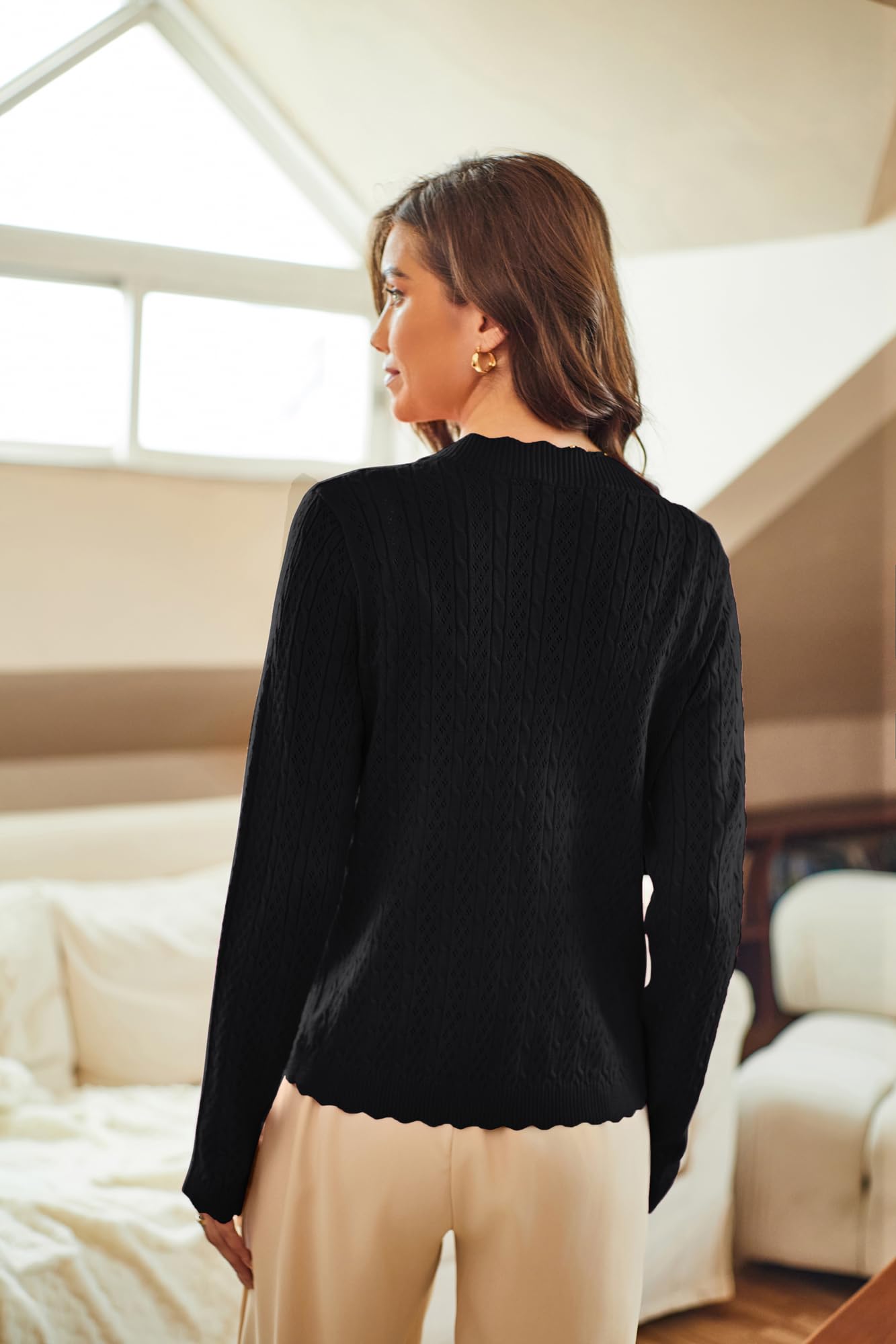 KANCY KOLE Women's 2025 Lightweight Crochet Long Sleeve Button Down Cardigan Sweater - Cropped Shrug for Dresses | Perfect for Spring Layering, Office Wear & Date Night Outfits